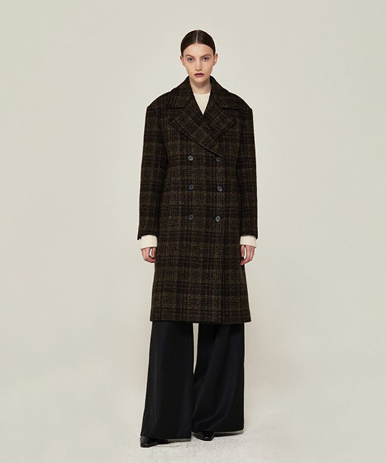 WIDE COLLAR DOUBLE BREASTED COAT (D/BROWN)