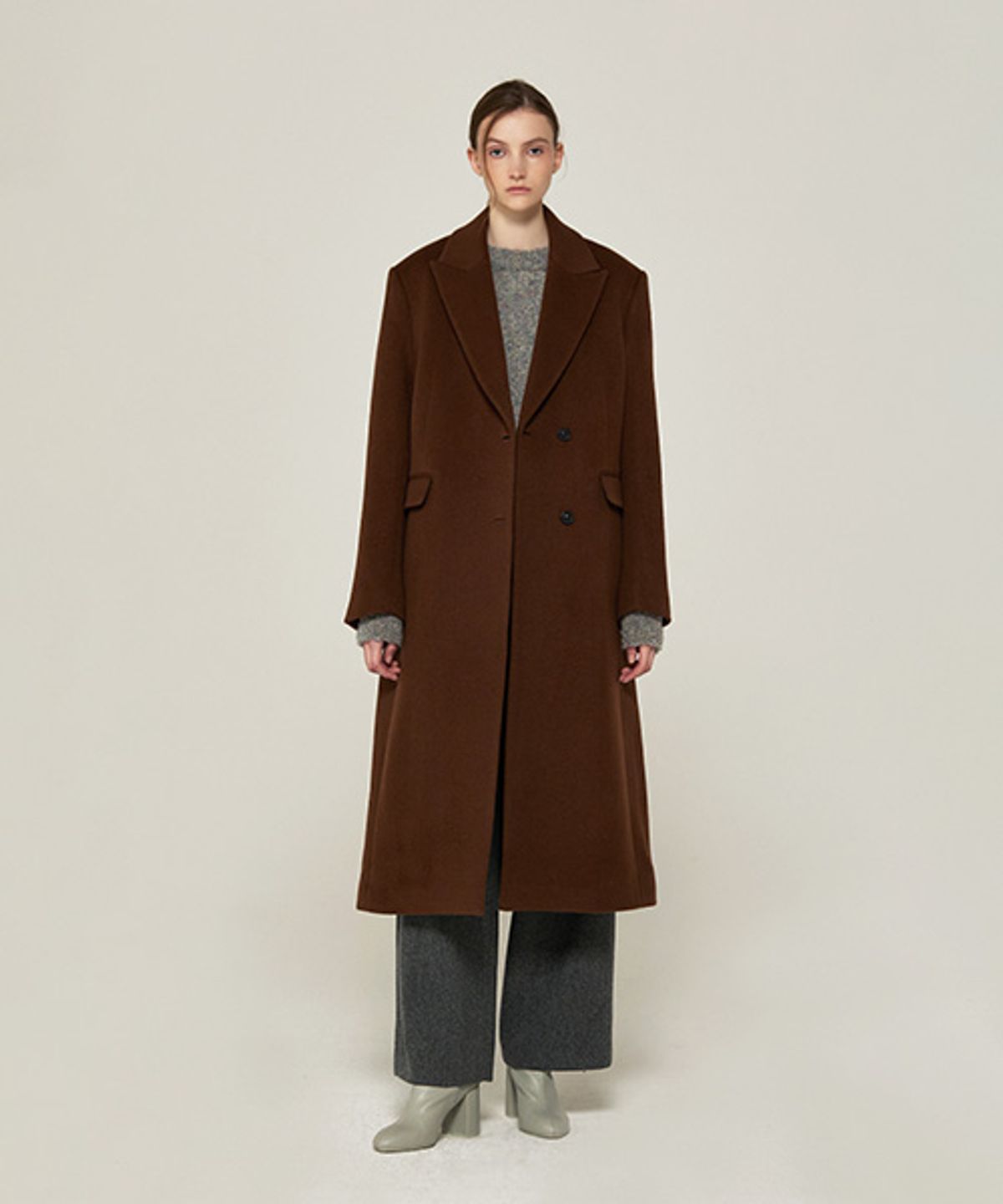 아바몰리(AVA MOLLI) PEAKED SEMI DOUBLE COAT (BROWN_)