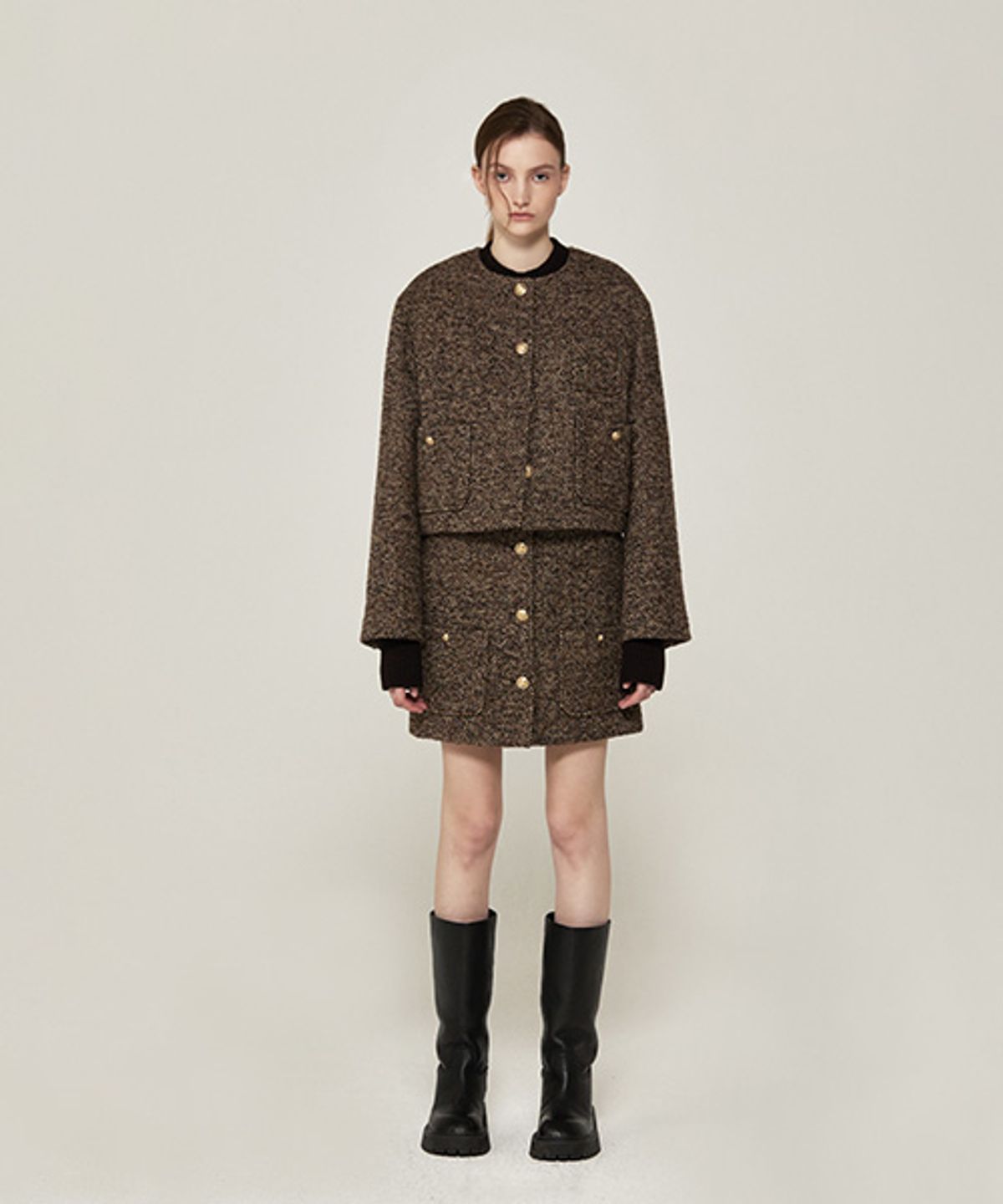 아바몰리(AVA MOLLI) CLASSIC ROVING TWEED SKIRT (BROWN)