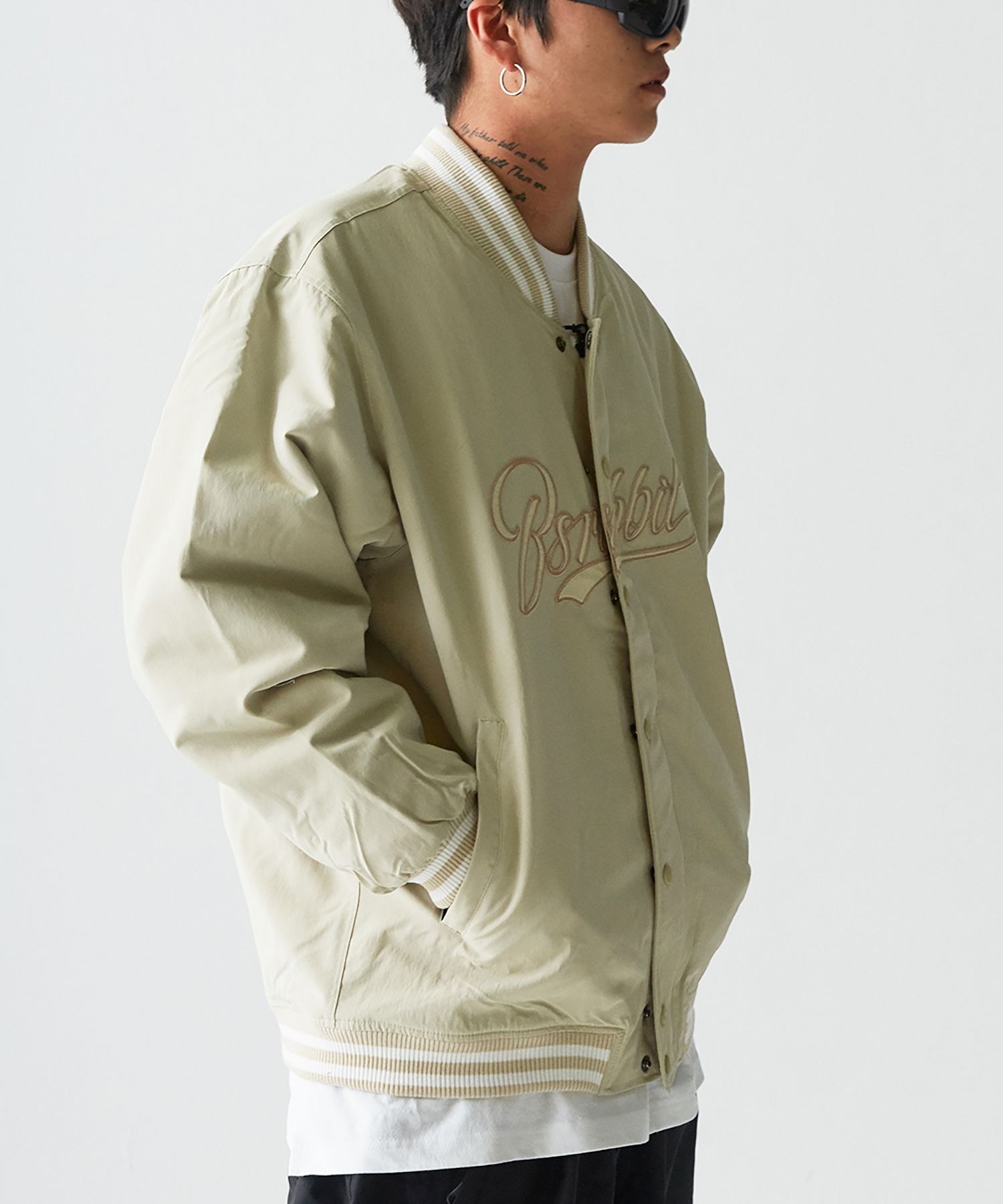 MUSINSA公式 | BSRABBIT logo varsity jacket cream beige