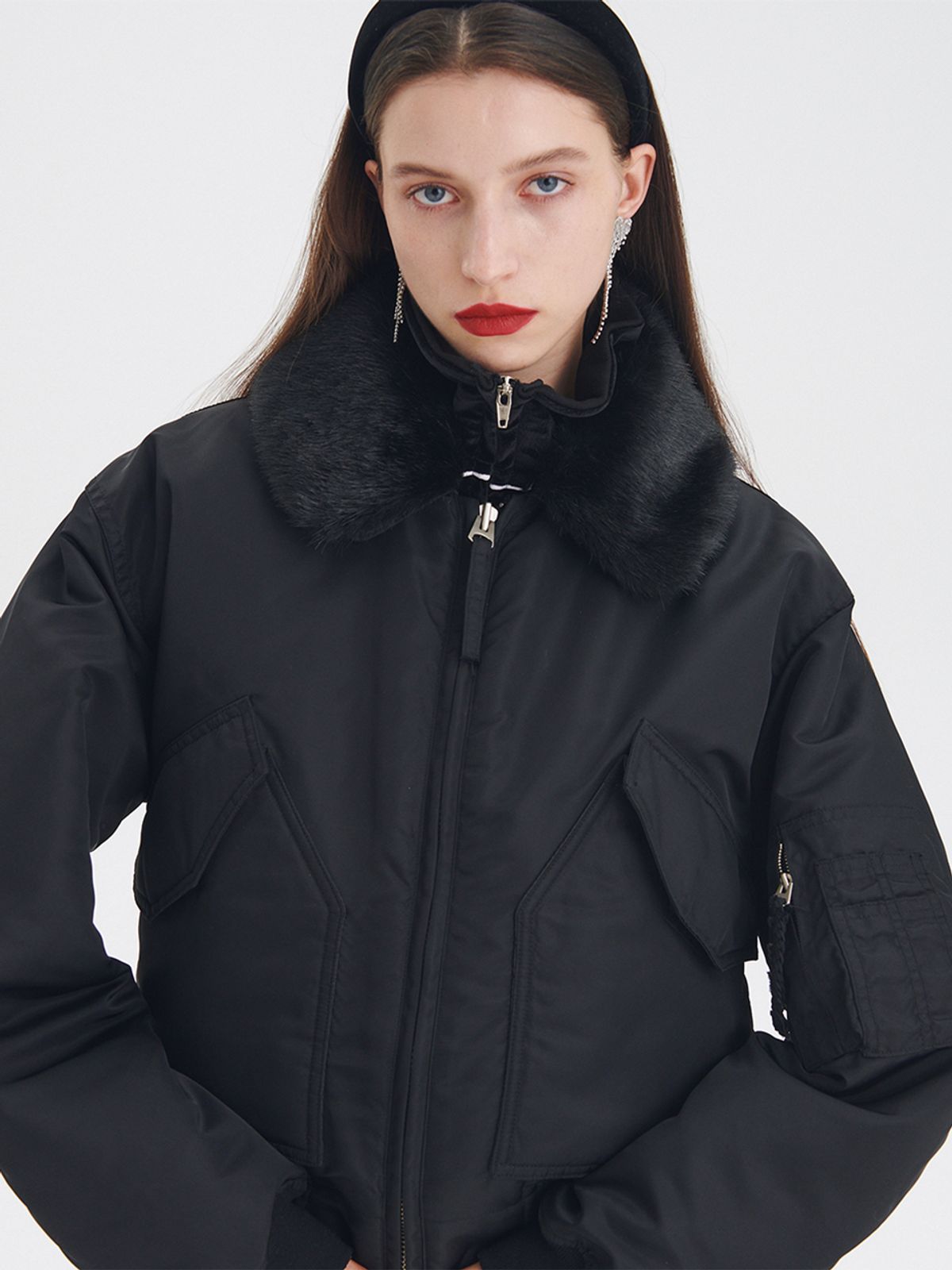 센토르(CENTAUR.KR) CENTAUR FUR COLLAR MA-1 JACKET_BLACK