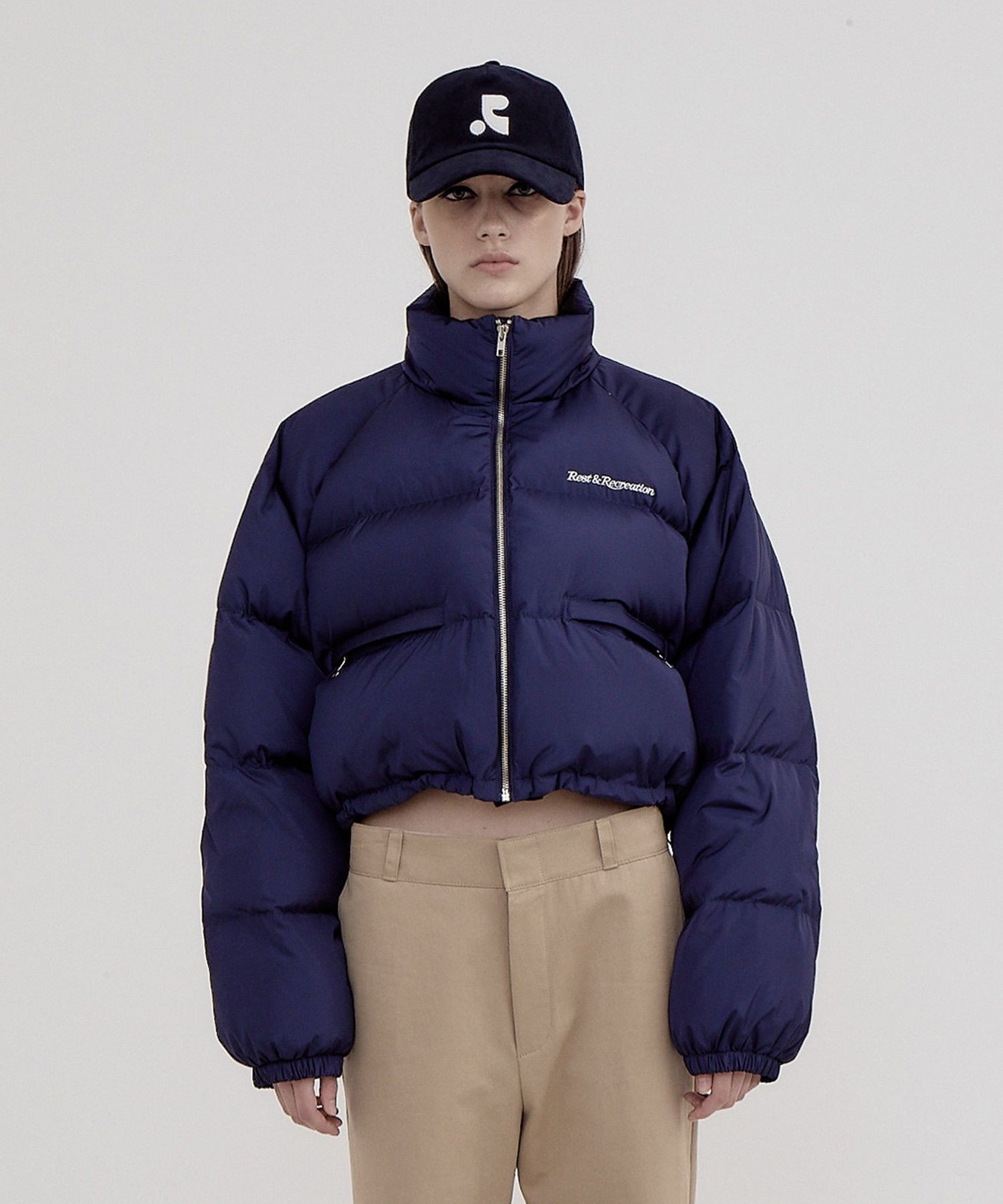 ★関税込★Rest&Recreation★RR DOWN SHORT JACKET★ rest & recreation] RR HOOD SHORT DOWN JACKET - BLUE 正規韓国