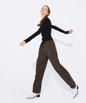 LEOPARD WIDE EASY PANTS_Khaki