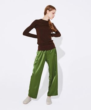 GLOSSY WIDE EASY PANTS_Green
