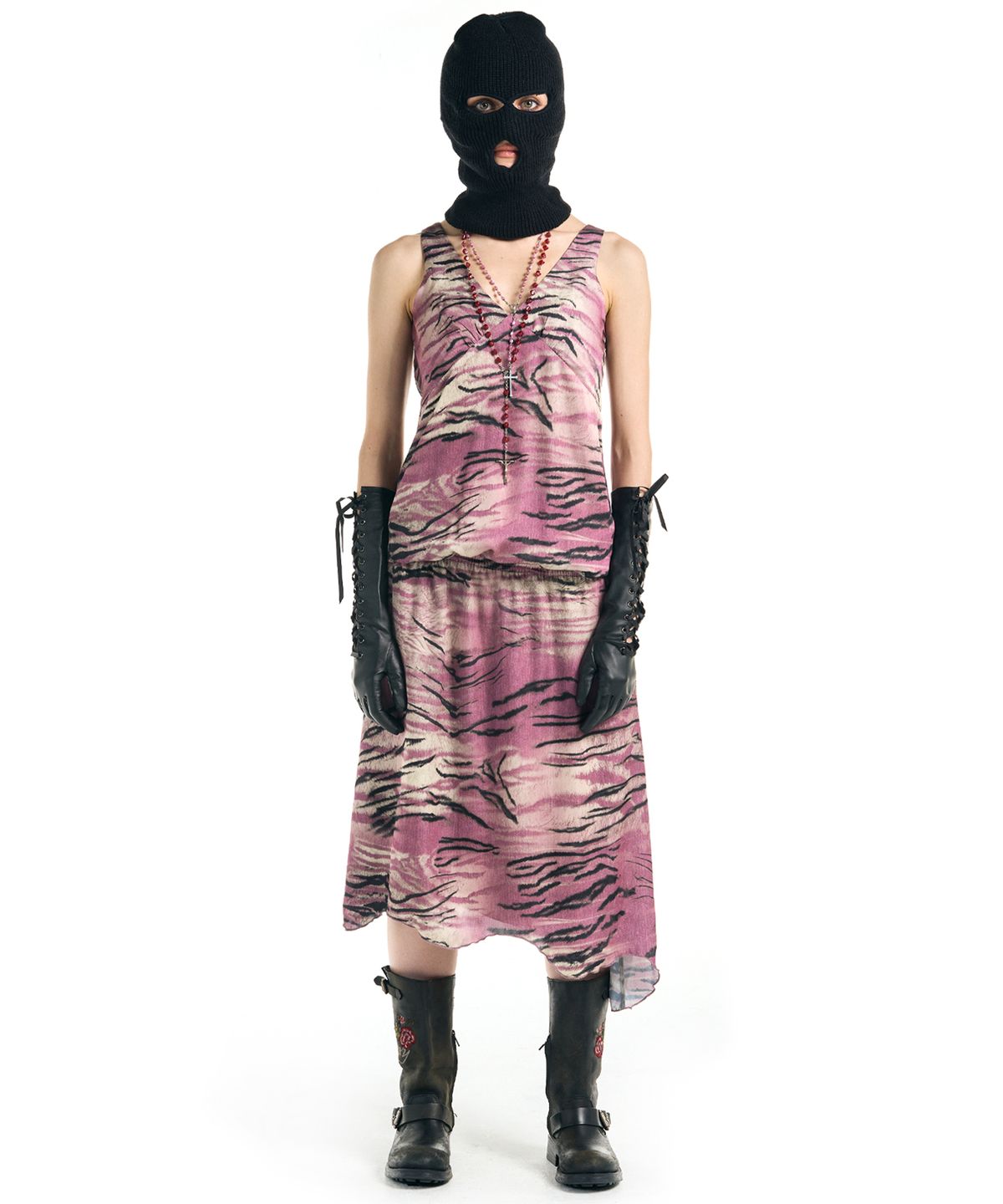 배디(BADEE) Tiger Pattern Satin Halter Dress Purple