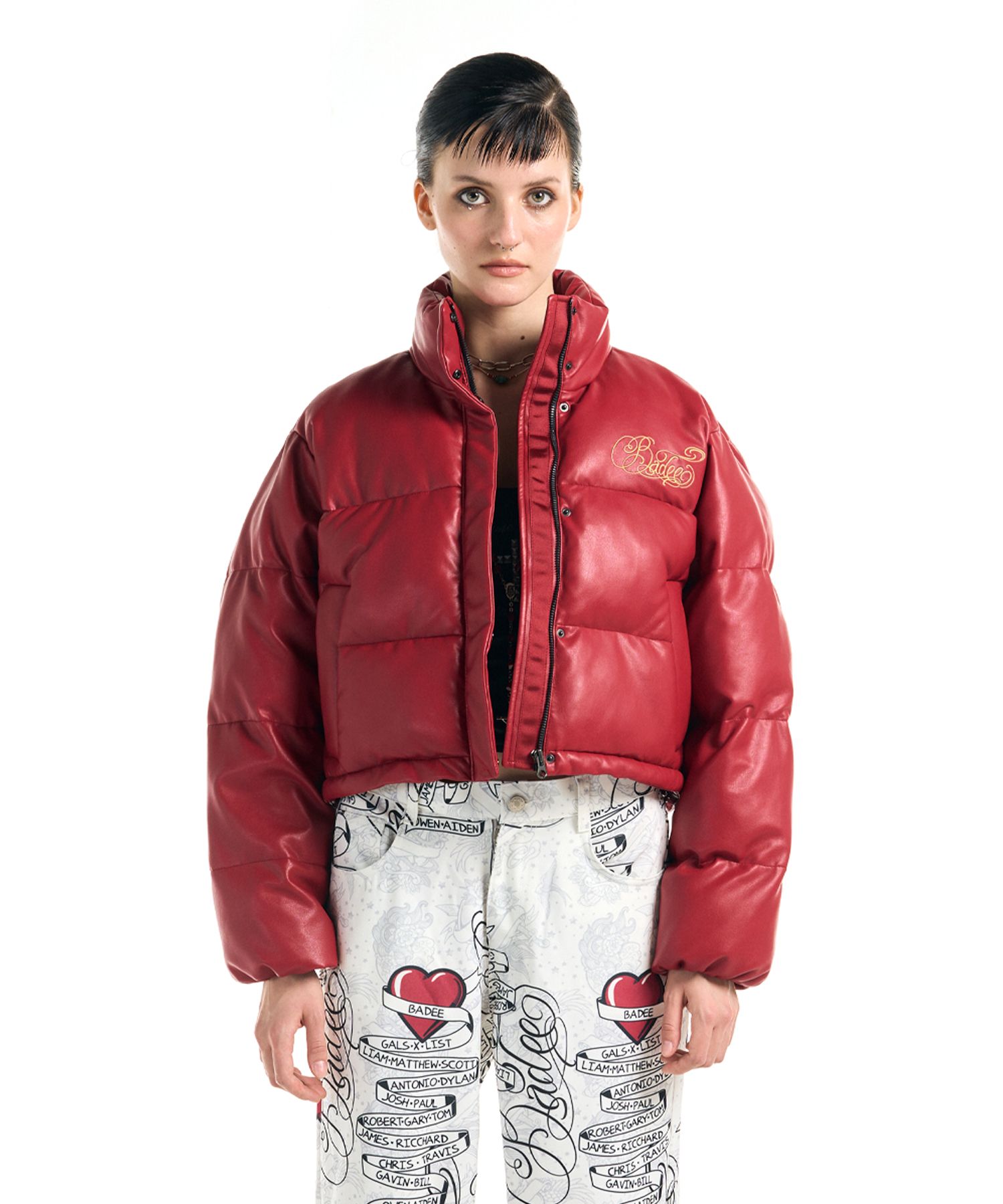 BADEE★韓国★人気 Gothic Leather Puffer Jacket /追跡あり MUSINSA公式 | BADEE Gothic Leather Puffer Jacket Red