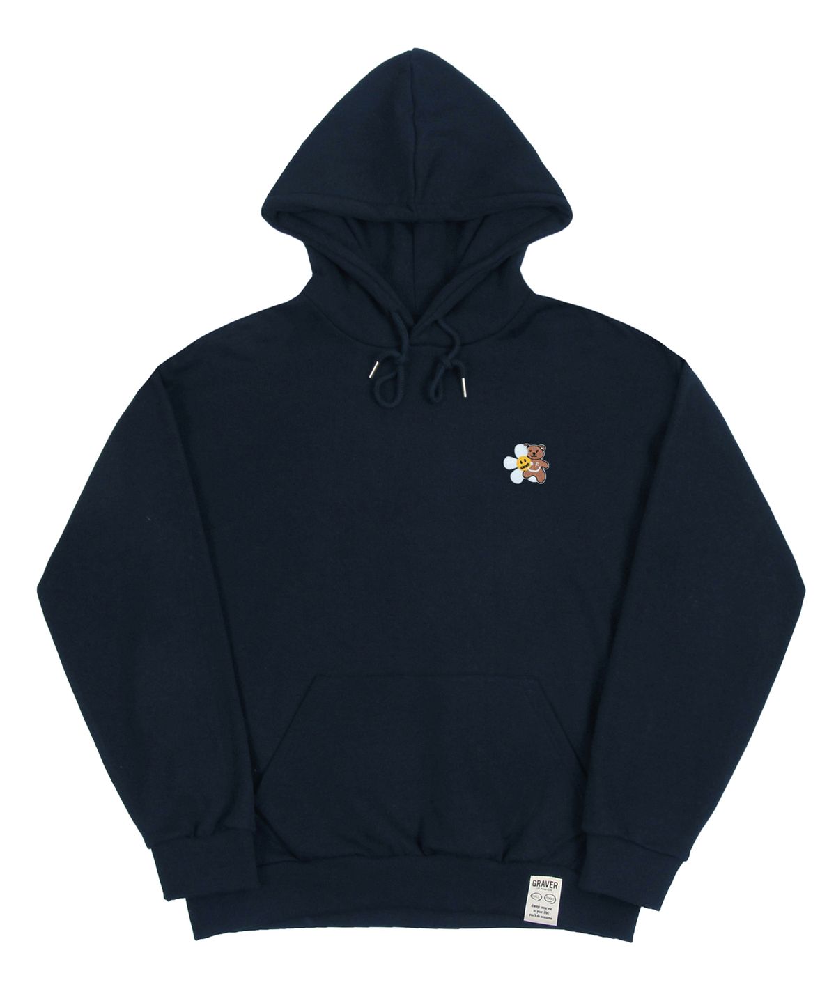 그레이버(GRAVER) [UNISEX]플라워 베어 자수 스마일 후드티_네이비