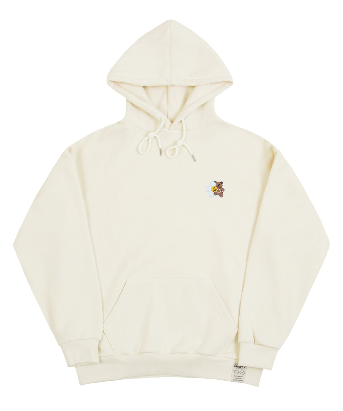 그레이버(GRAVER) [UNISEX]플라워 베어 자수 스마일 후드티_크림
