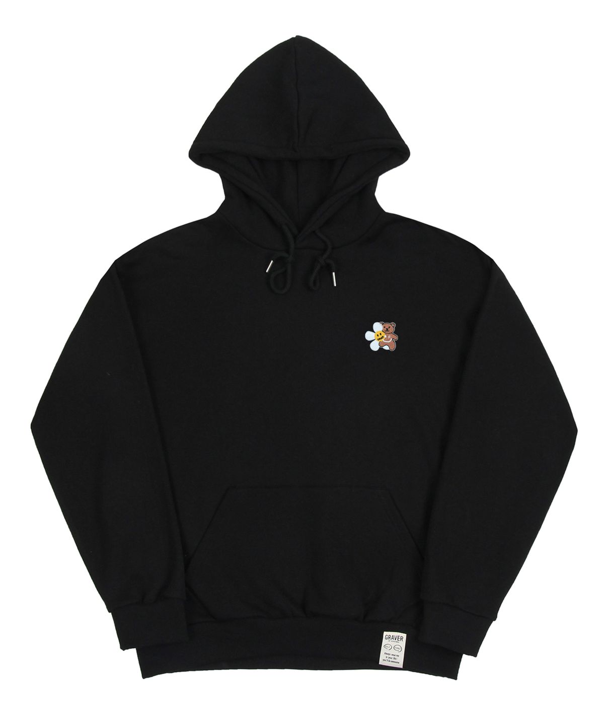 그레이버(GRAVER) [UNISEX]플라워 베어 자수 스마일 후드티_블랙