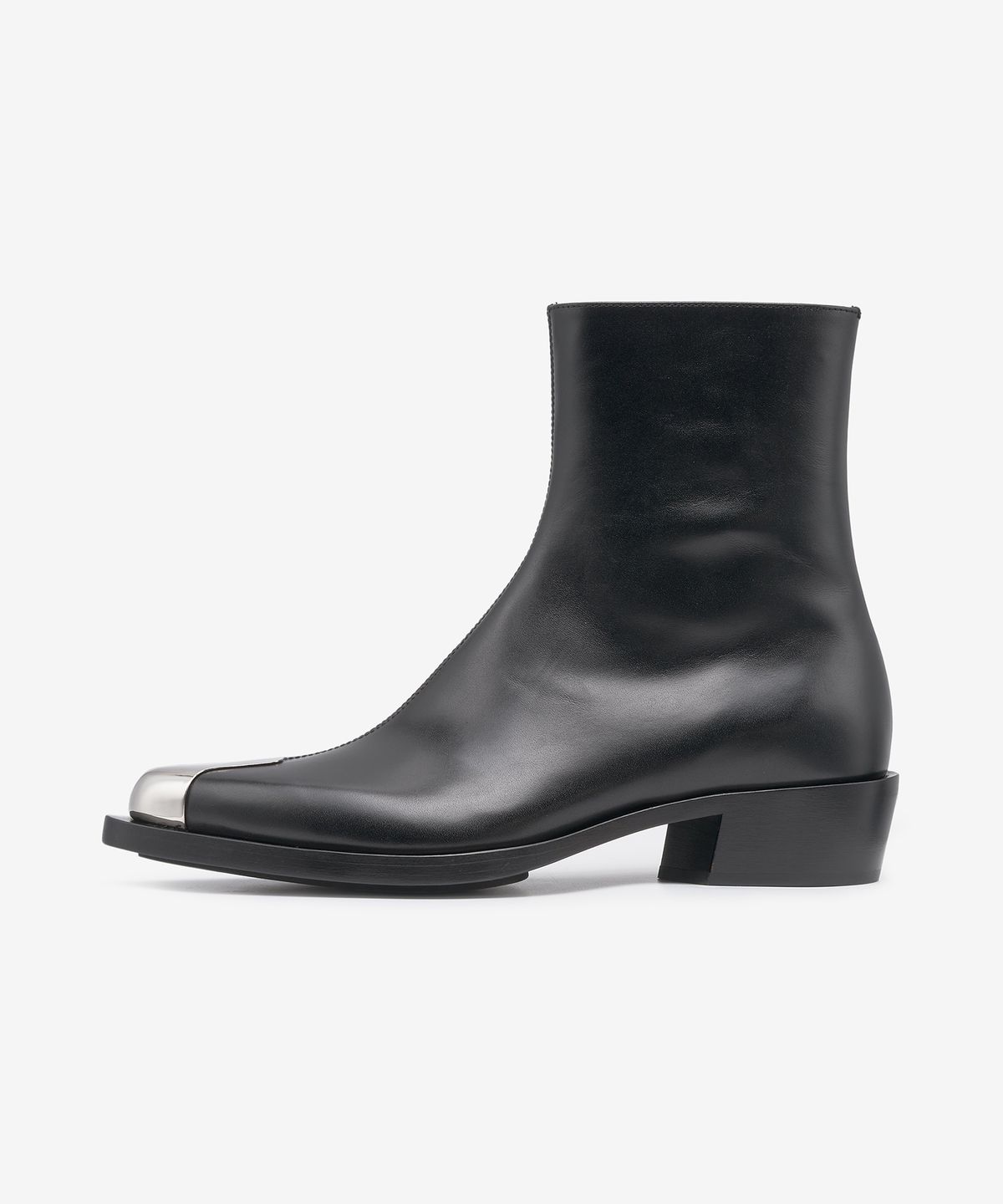 알렉산더 맥퀸(ALEXANDER McQUEEN) 실버 메탈 토 레더 부츠 - 블랙:실버 / 711114WHSWD1081