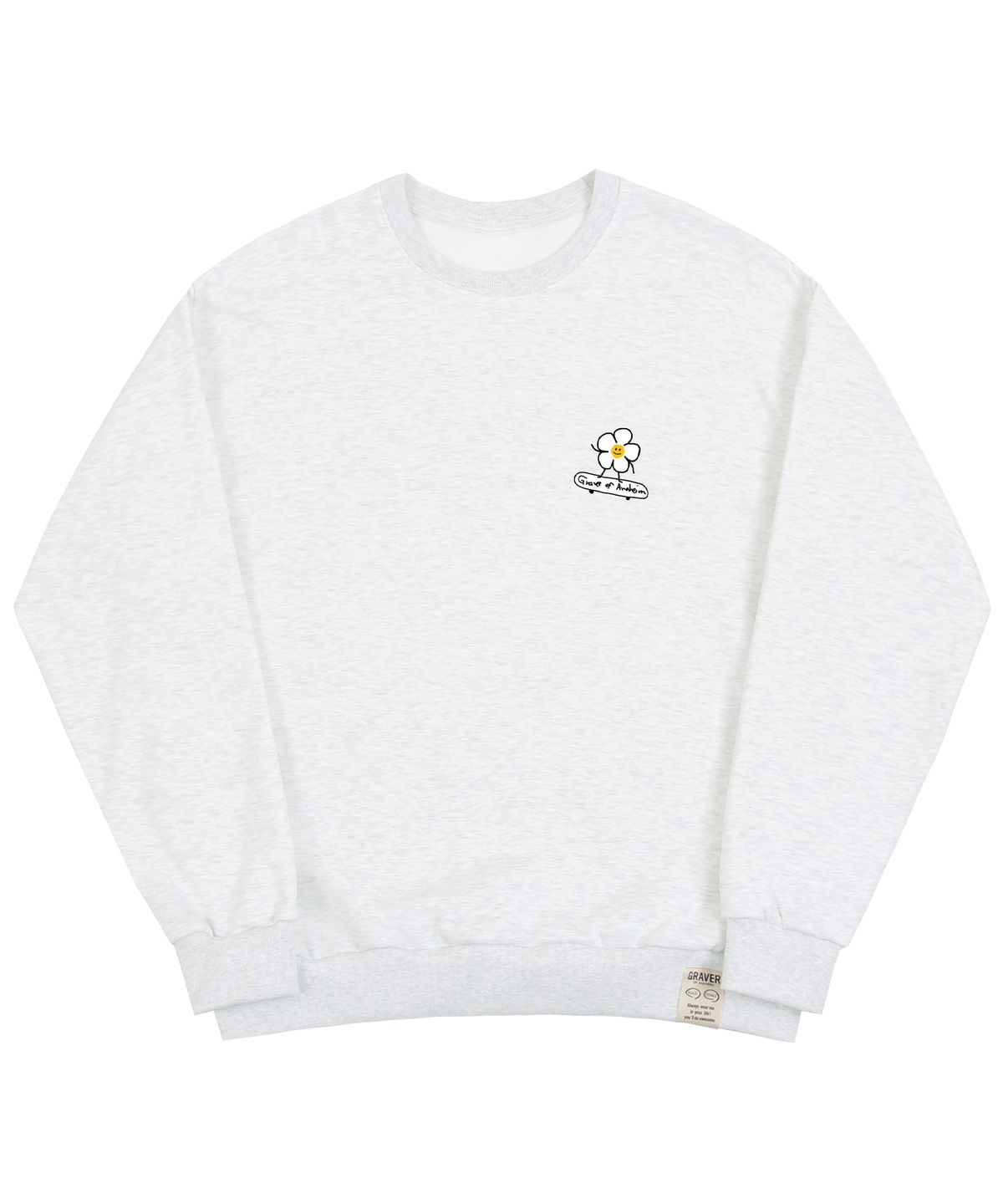그레이버(GRAVER) [UNISEX]플라워보드 스마일 맨투맨_멜란지화이트