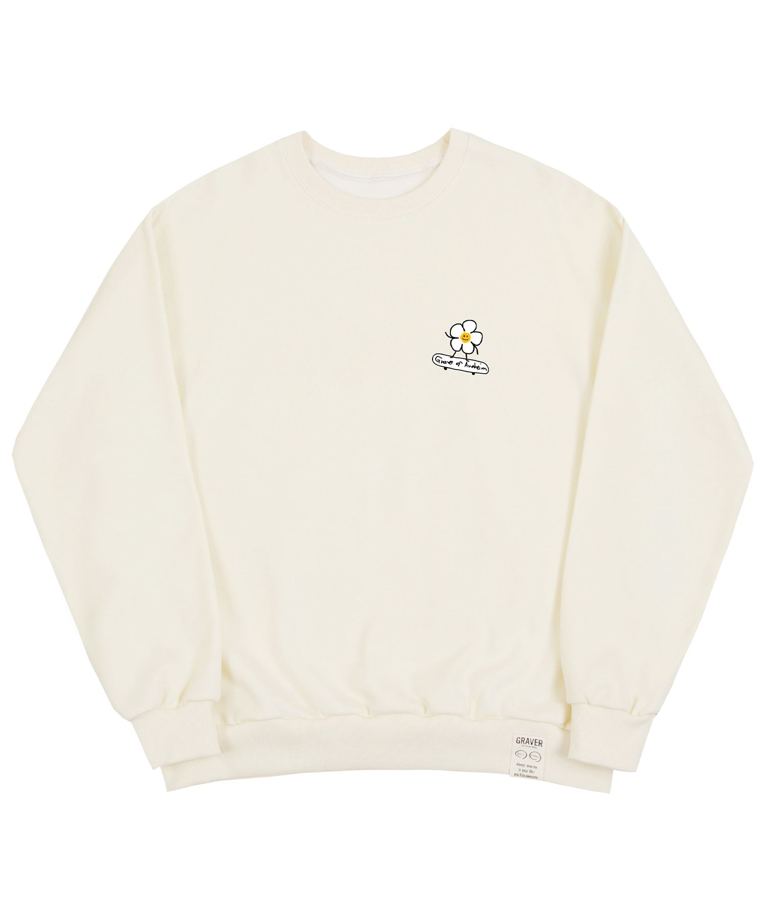 【GRAVER】24SS★ Flowerboard Embroidery Smile Sweatshirt MUSINSA | GRAVER [UNISEX] Flower Board Smile Sweatshirt_Cream