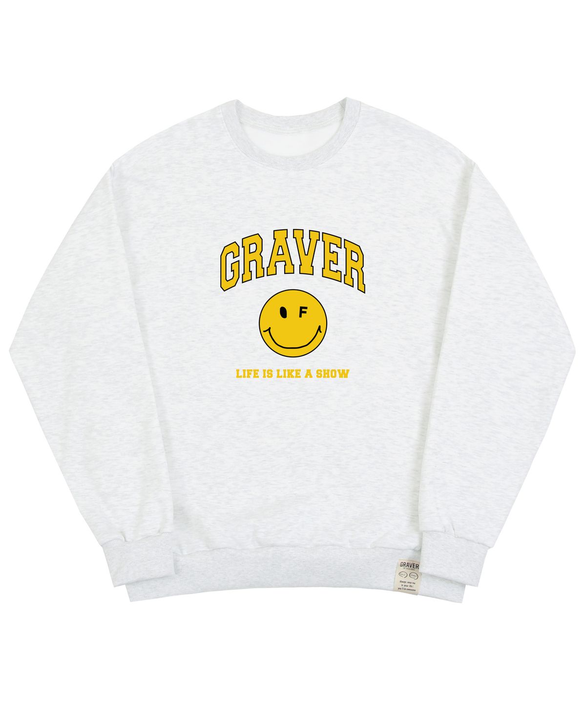 그레이버(GRAVER) [UNISEX]아치로고 라이프 도트스마일 맨투맨_멜란지화이트
