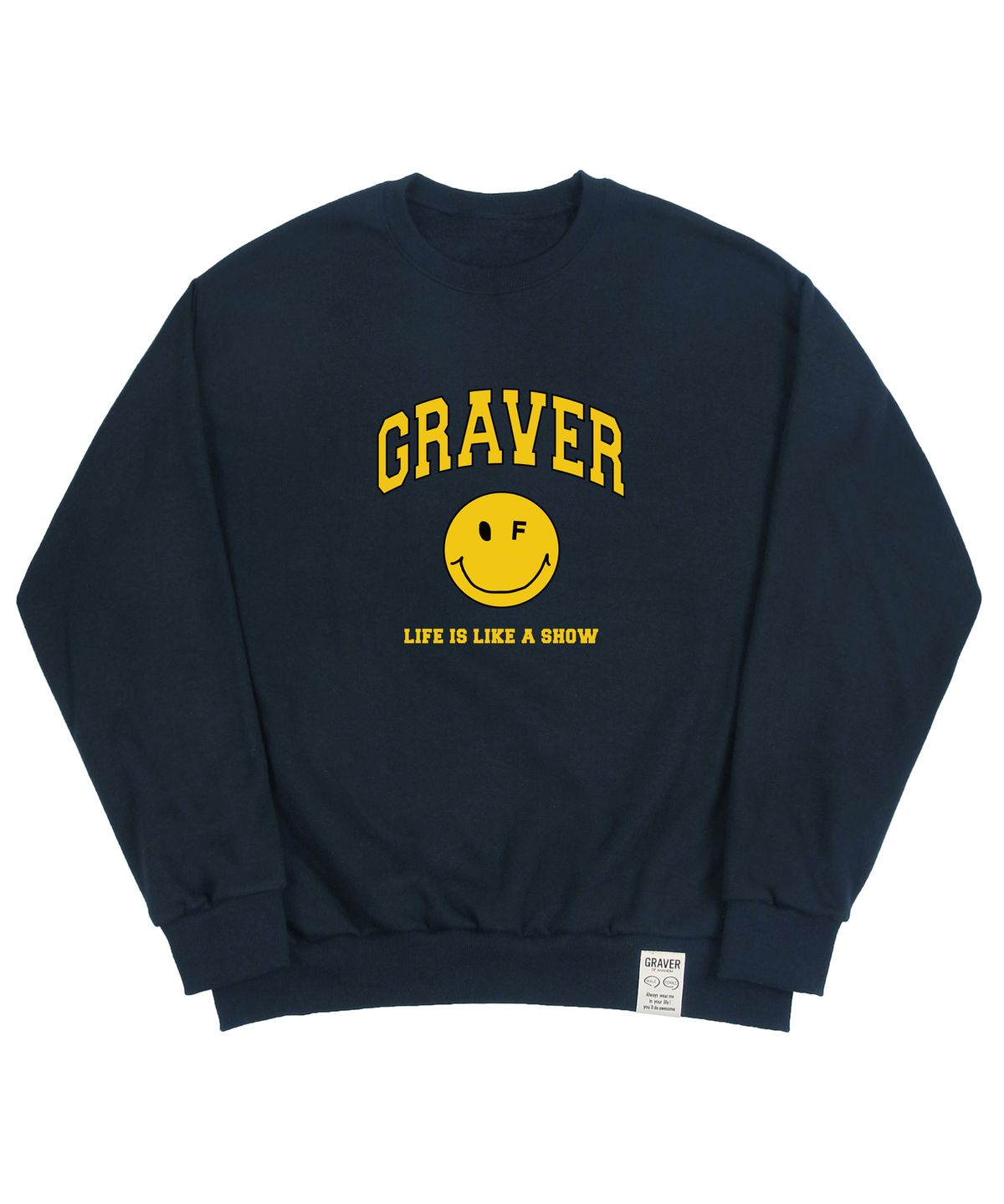그레이버(GRAVER) [UNISEX]아치로고 라이프 도트스마일 맨투맨_네이비