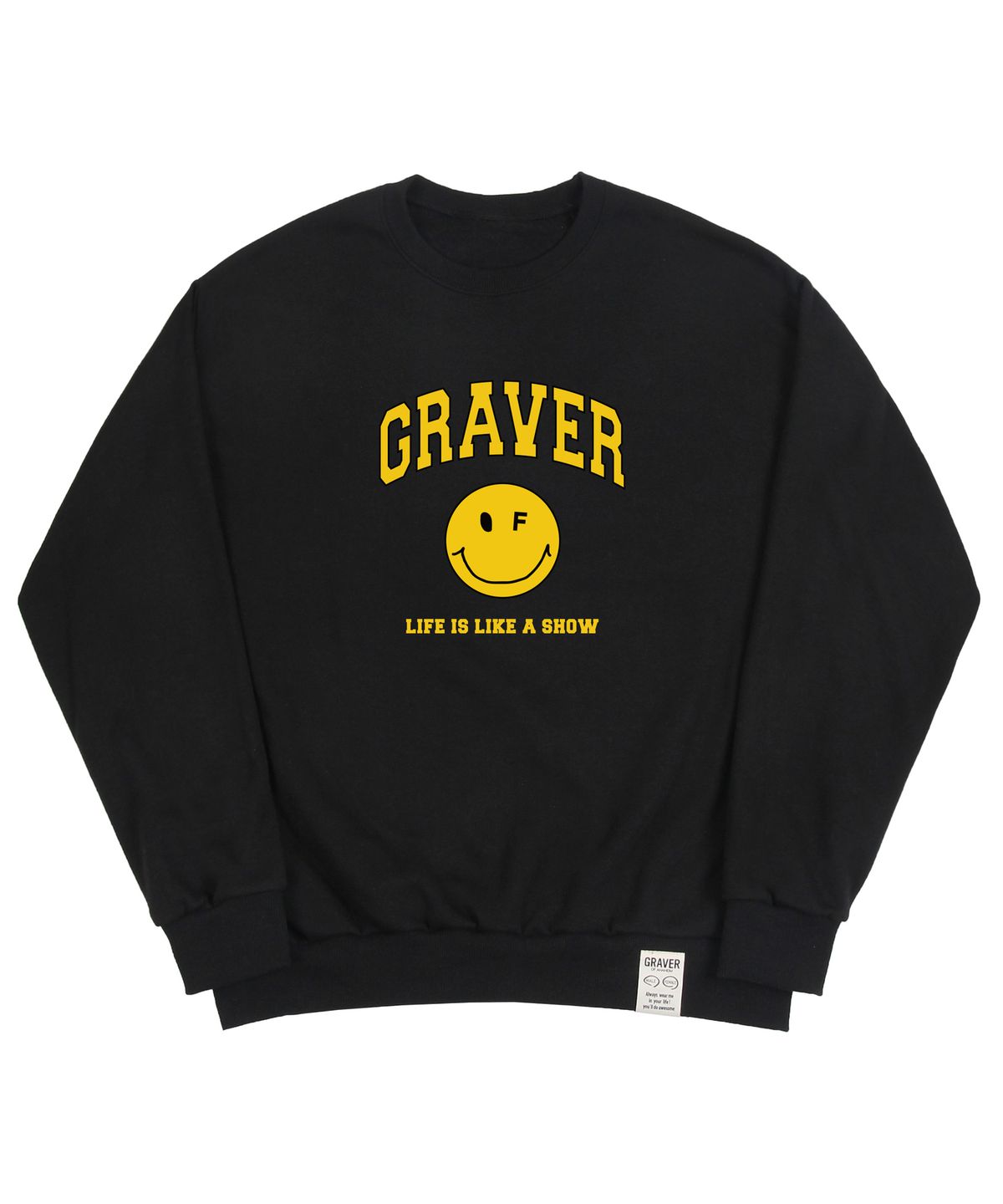 그레이버(GRAVER) [UNISEX]아치로고 라이프 도트스마일 맨투맨_블랙