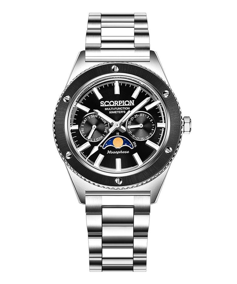 40mm 문페이즈 남성 메탈시계 SP3581M-BK [가죽밴드구성]