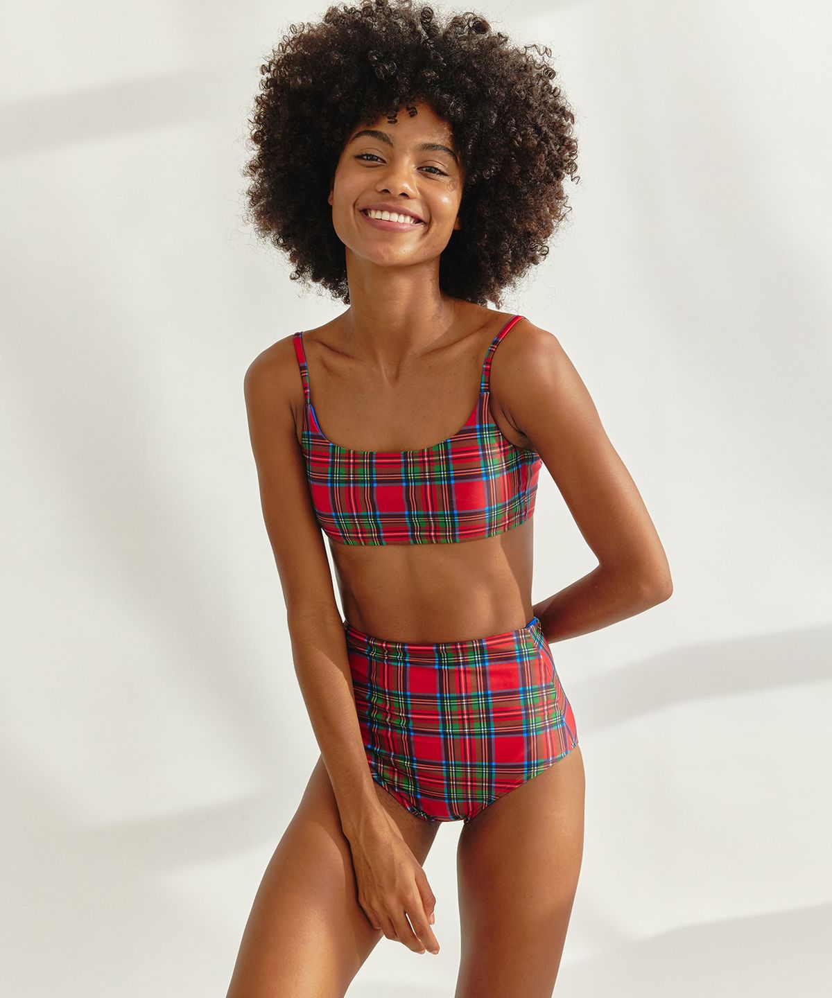 딜라잇풀(DELIGHTPOOL) DELIGHTPOOL Tartan Bikini Top - Christmas Red