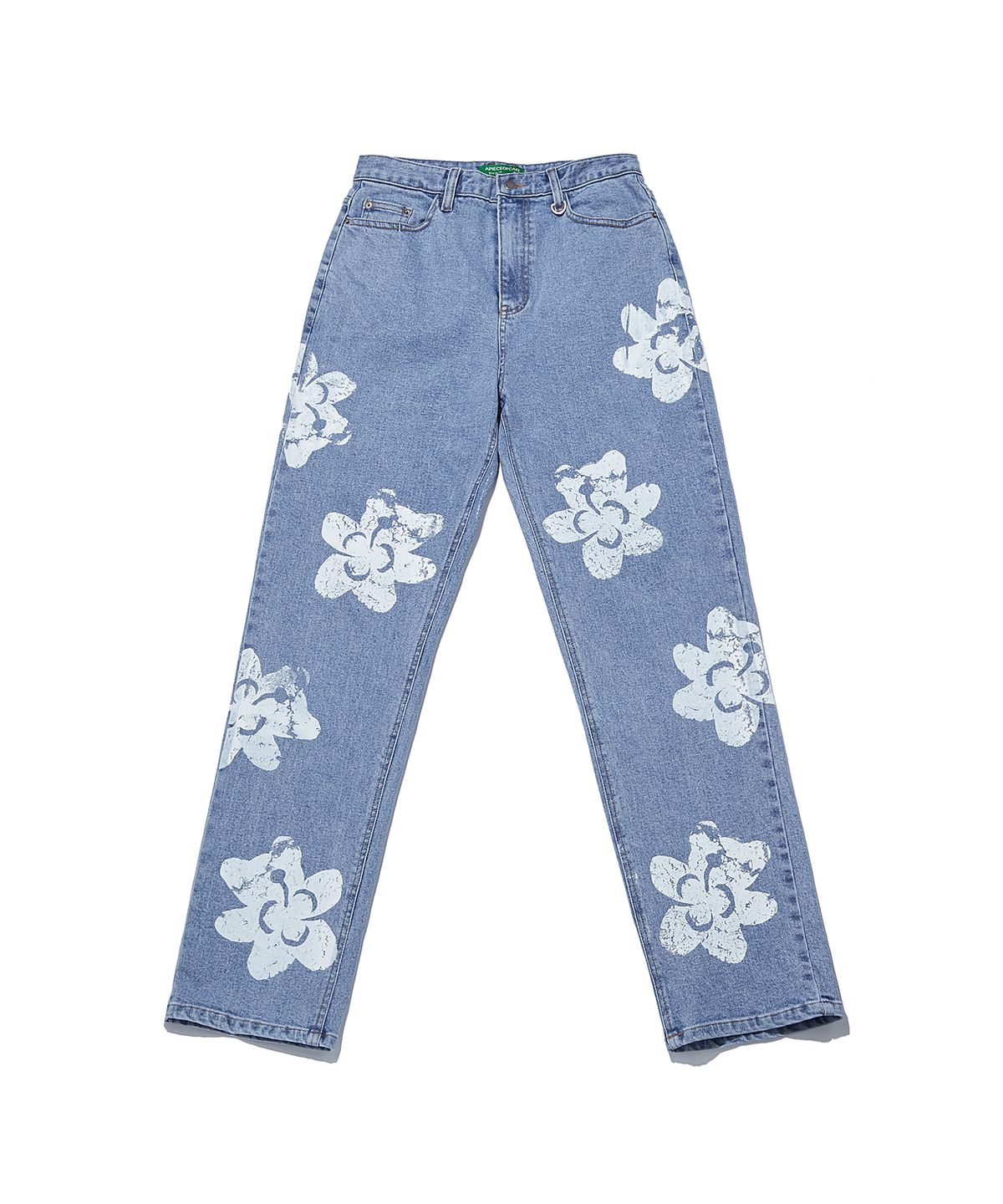 어피스오브케이크(APIECEOFCAKE) Flower Bear Hand Print Denim_Light Blue