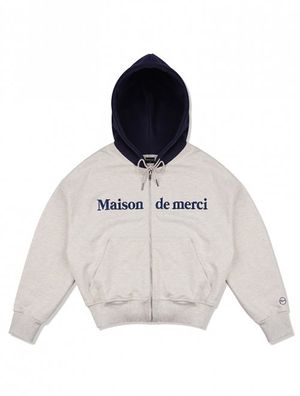 [기모선택]우먼즈 엠보로고 크롭 후드집업 오트밀네이비(FCC1ZP391W)