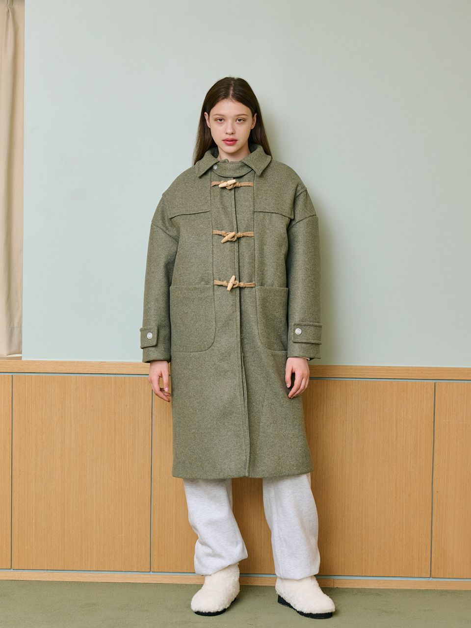 MUSINSA | SALAD BOWLS OVERSIZED DUFFLE COAT [KHAKI]