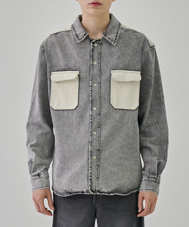 OVERSIZED LEATHER POCKET SHIRT JACKET WHITE