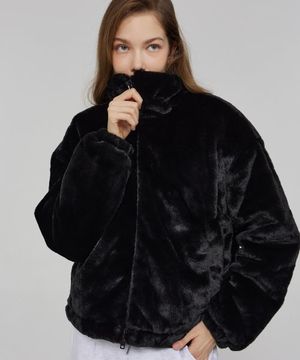 우먼즈 밍크 퍼 하이넥 점퍼 블랙