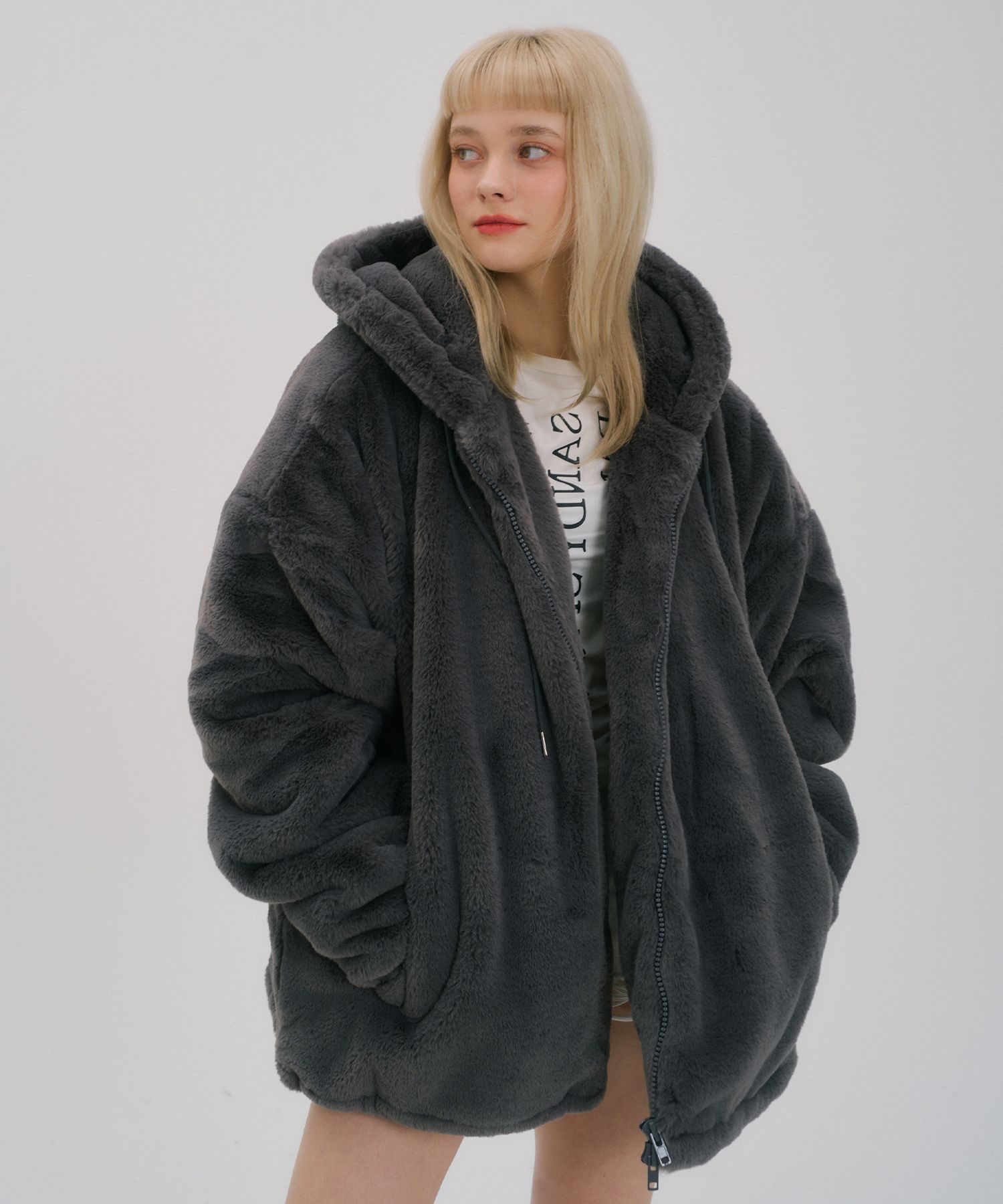 【Anyone more】Abo overfit mink fur jumper MUSINSA | AWESOME STUDIO Mink Fur Hooded Jumper Charcoal