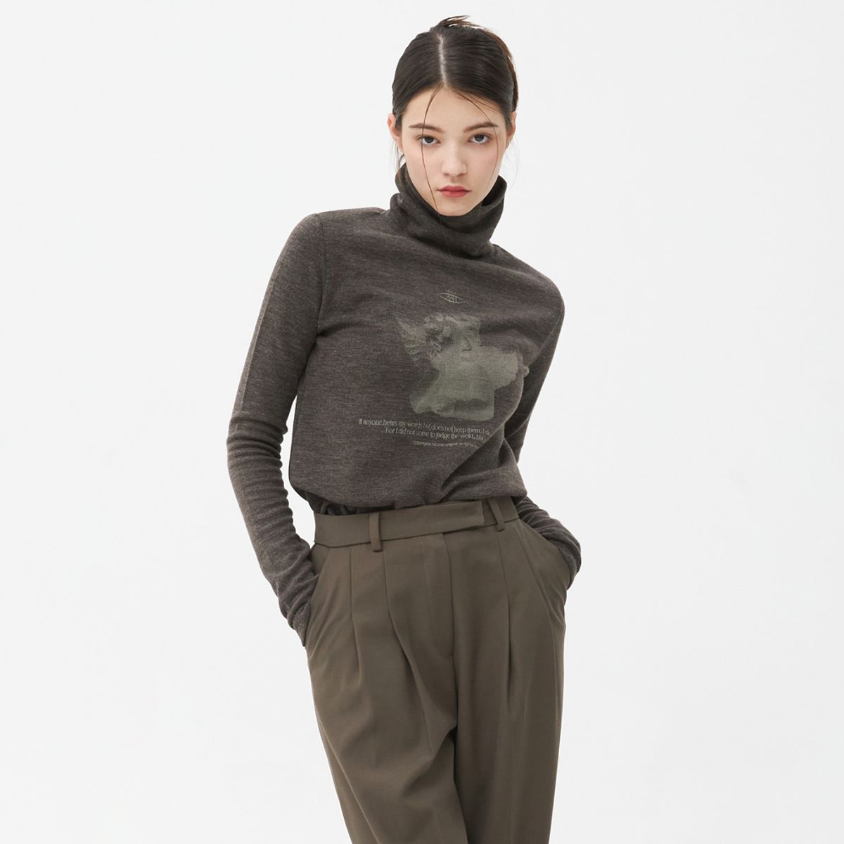 앤커버(NCOVER) PLASTER CAST TURTLENECK KNIT-BROWN