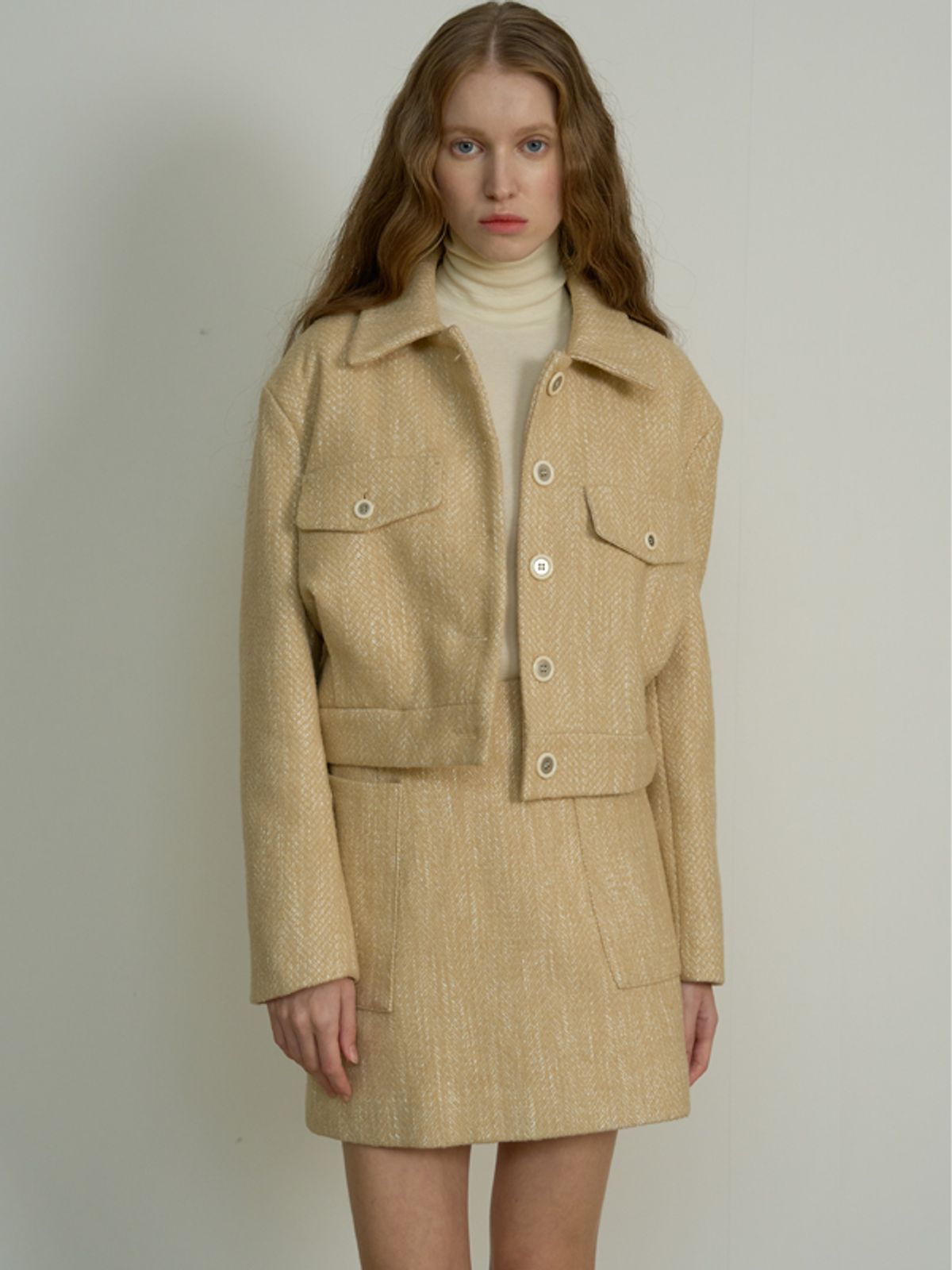 네벨에브리웨어(NEBELEVERYWEAR) ALPACA CROP JACKET_BEIGE