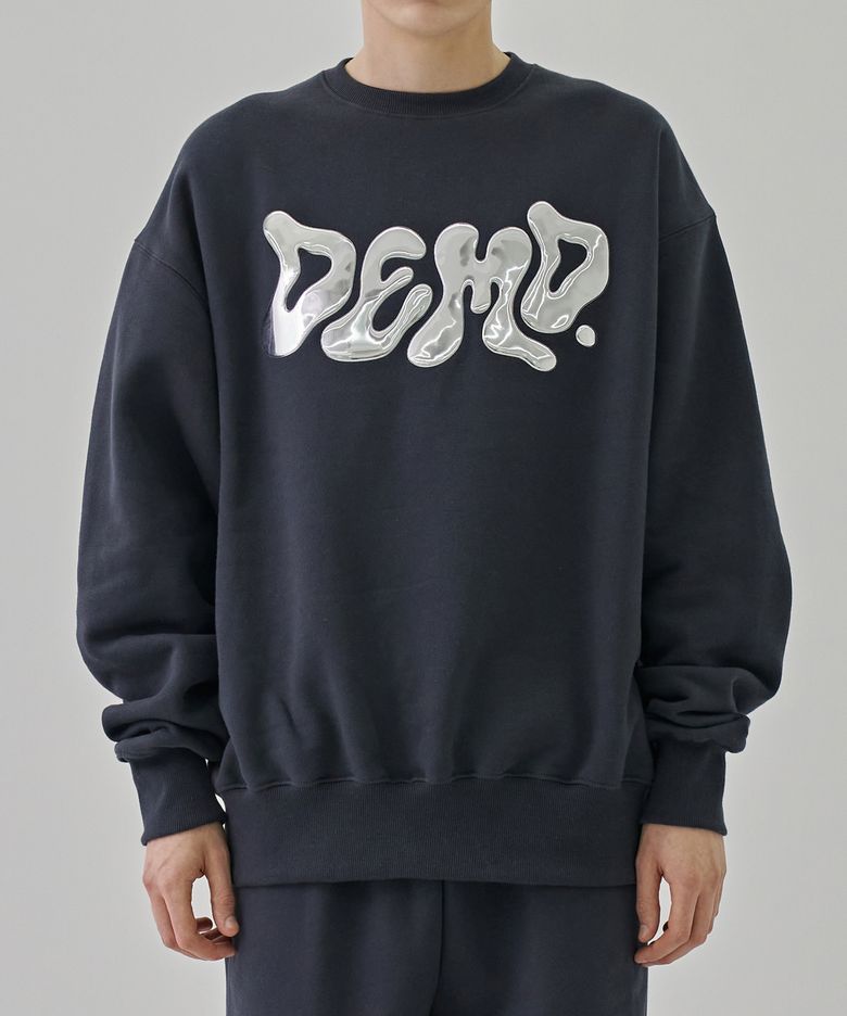 DEMD METALLIC GLITCH LOGO OVERSIZED SWEATSHIRT CHARCOAL