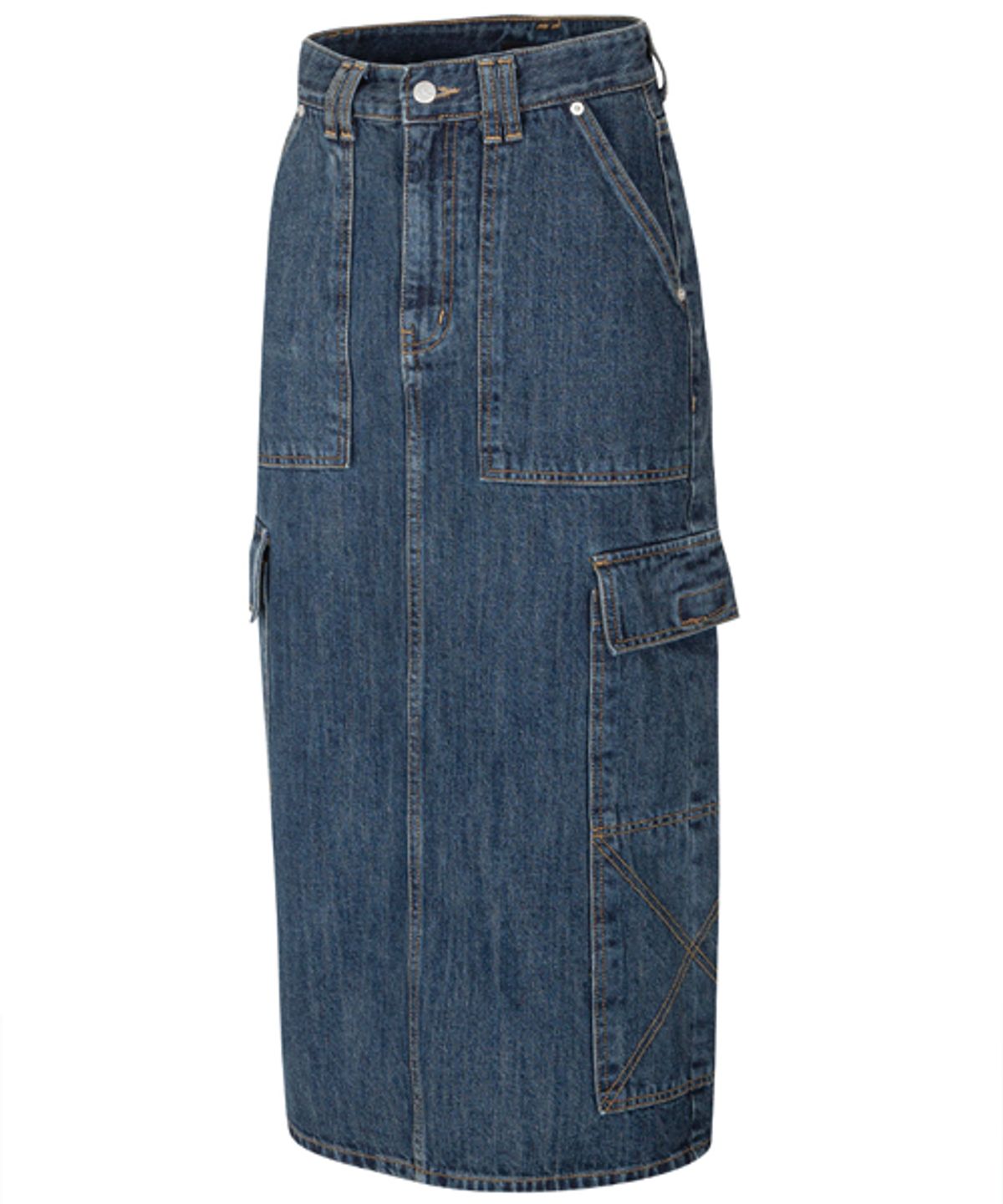 이에스씨 스튜디오(ESC STUDIO) cargo pocket denim long skirt (blue)