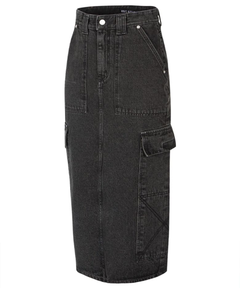 cargo pocket denim long skirt (black)