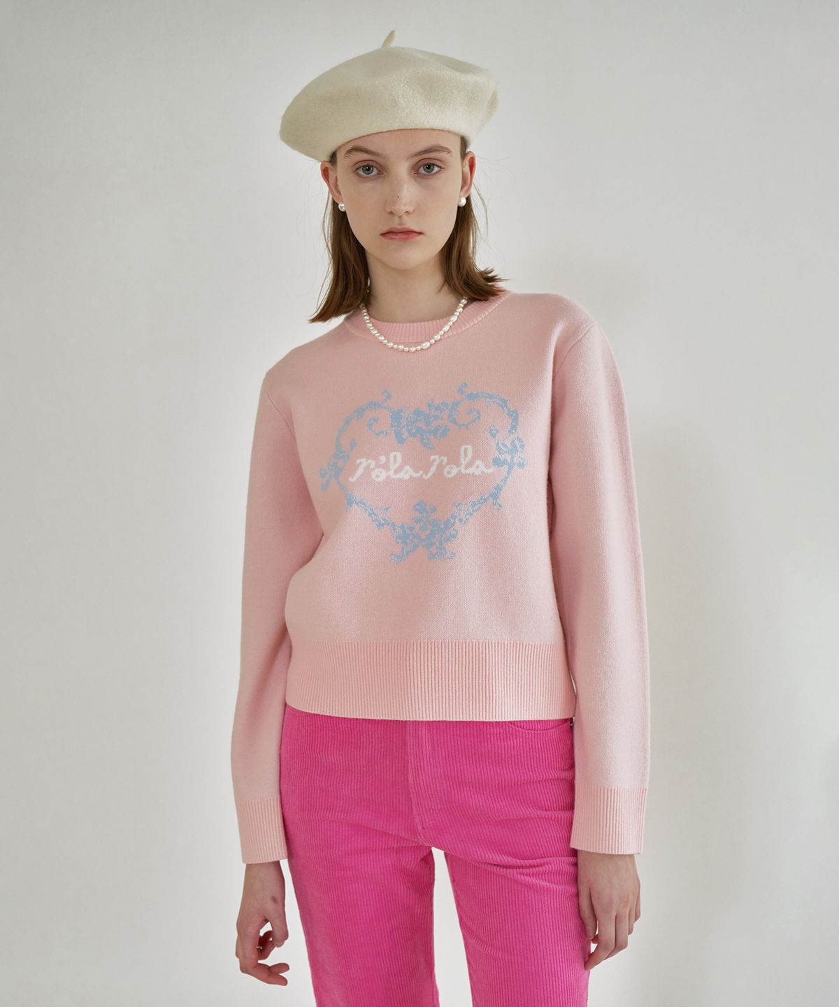 로라로라(ROLAROLA) ROLAROLA X SAKI HEART KNIT PINK