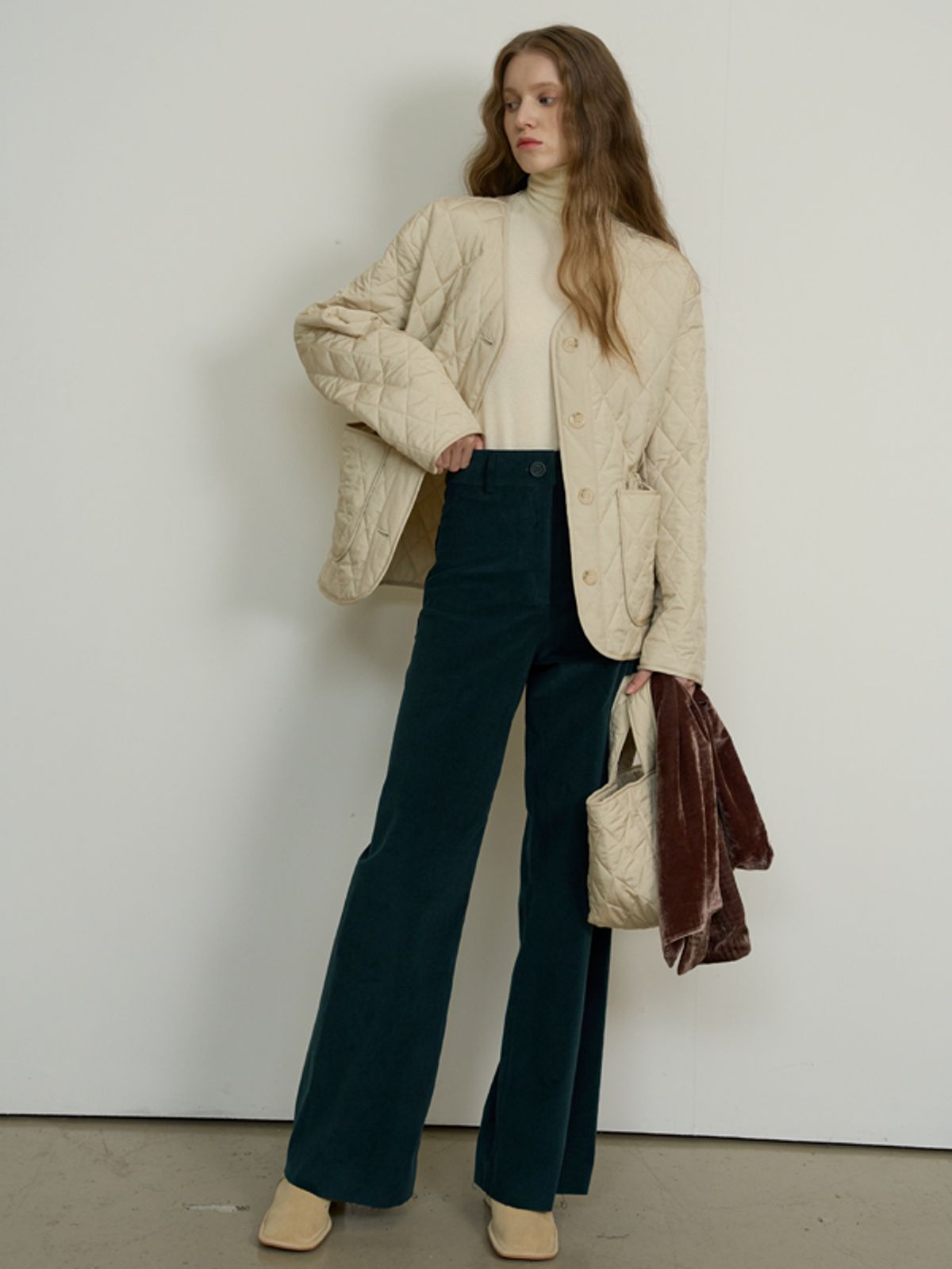 네벨에브리웨어(NEBELEVERYWEAR) CORDUROY WIDE  PANTS_DEEP GREEN