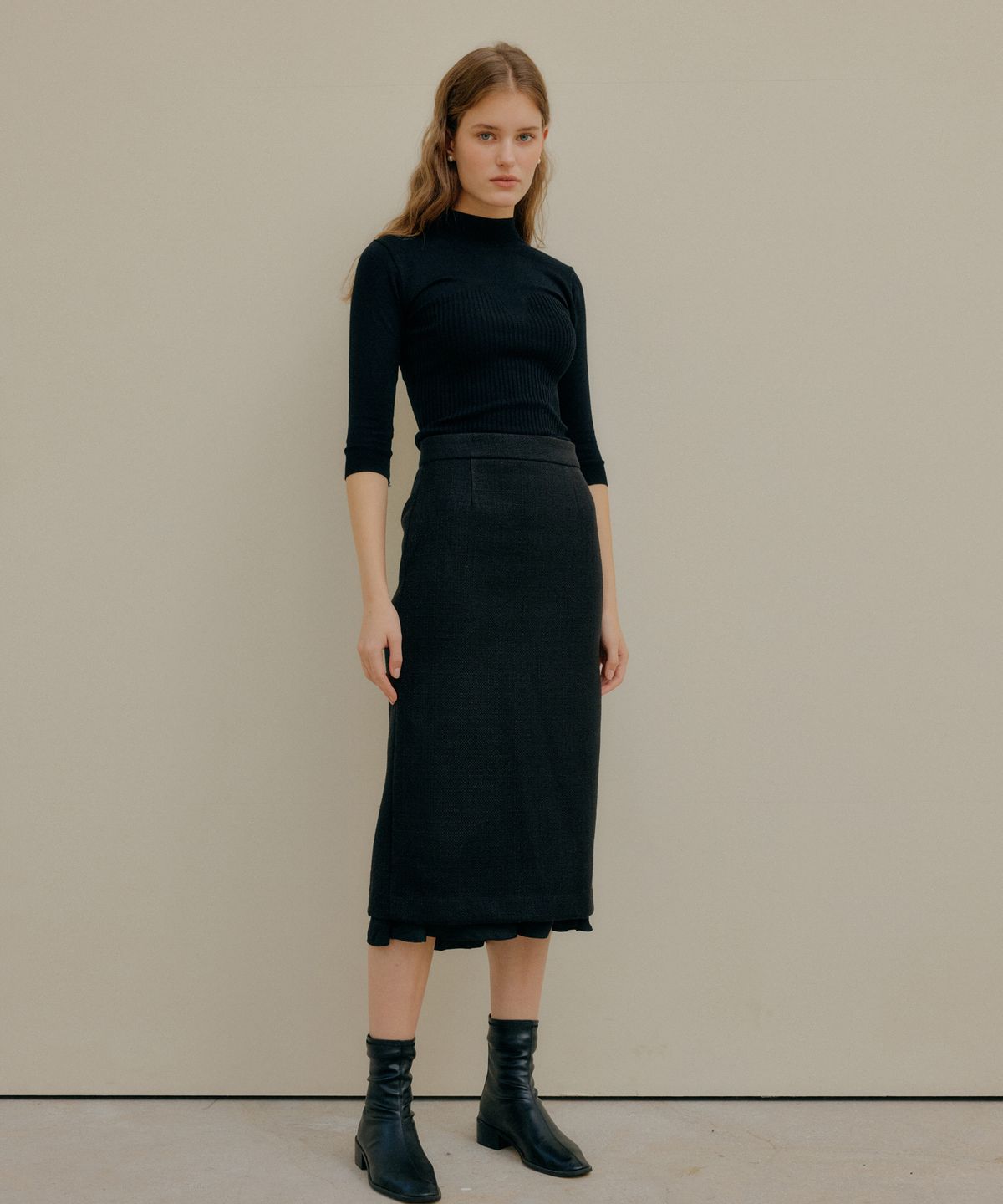 엽페(YUPPE) LAYERED SKIRT_BLACK
