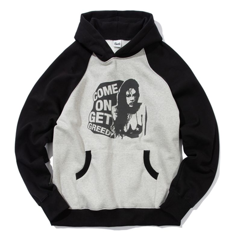 GREEDY RAGLAN HOODIE (BLACK GREY)