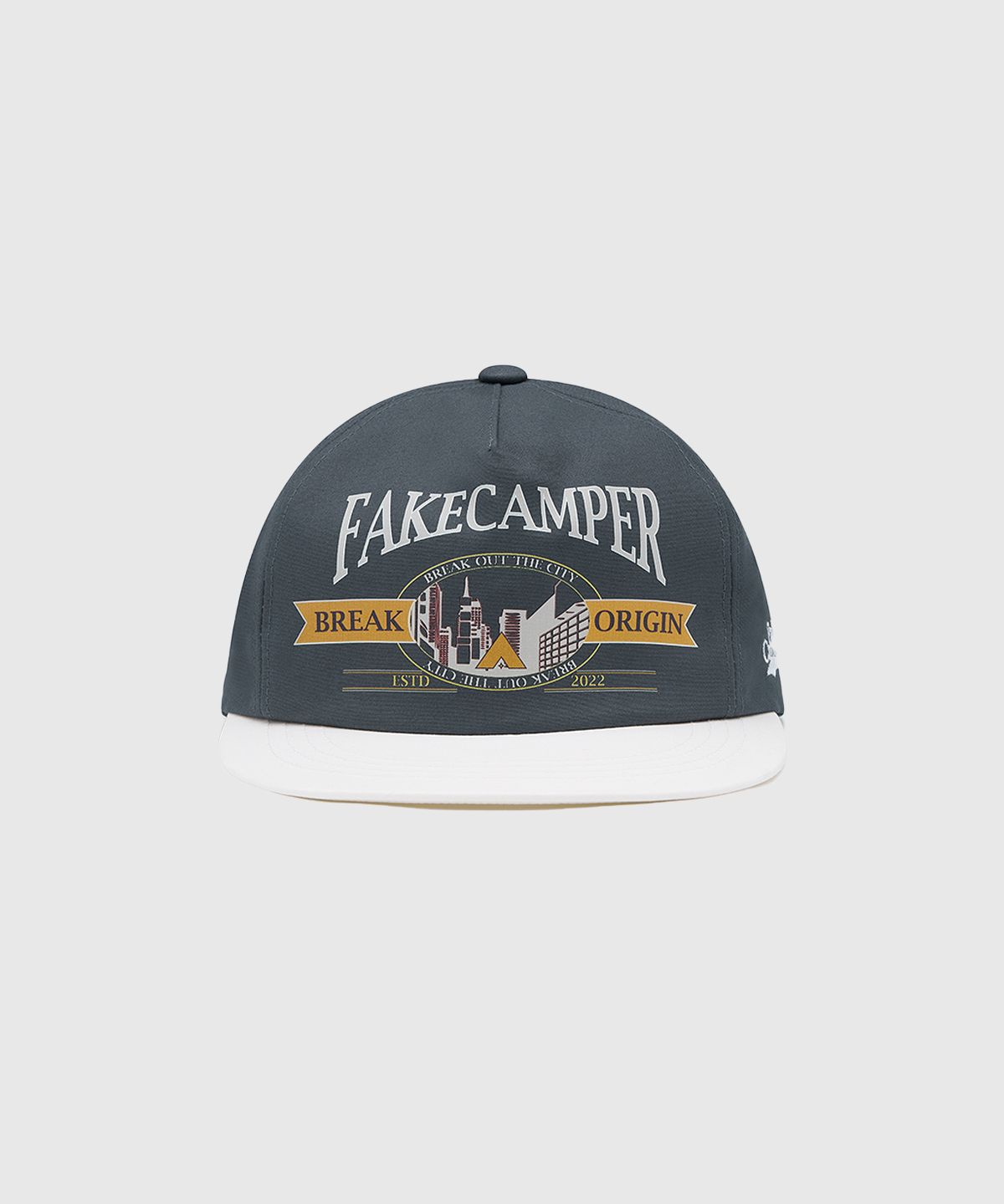 페이크캠퍼(FAKE CAMPER) 올드 타운 그래픽 투톤 스냅백 [NAVY]