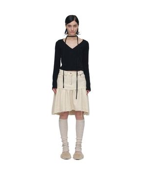 UNBALANCE TWEED SHIRRING SKIRT / IVORY