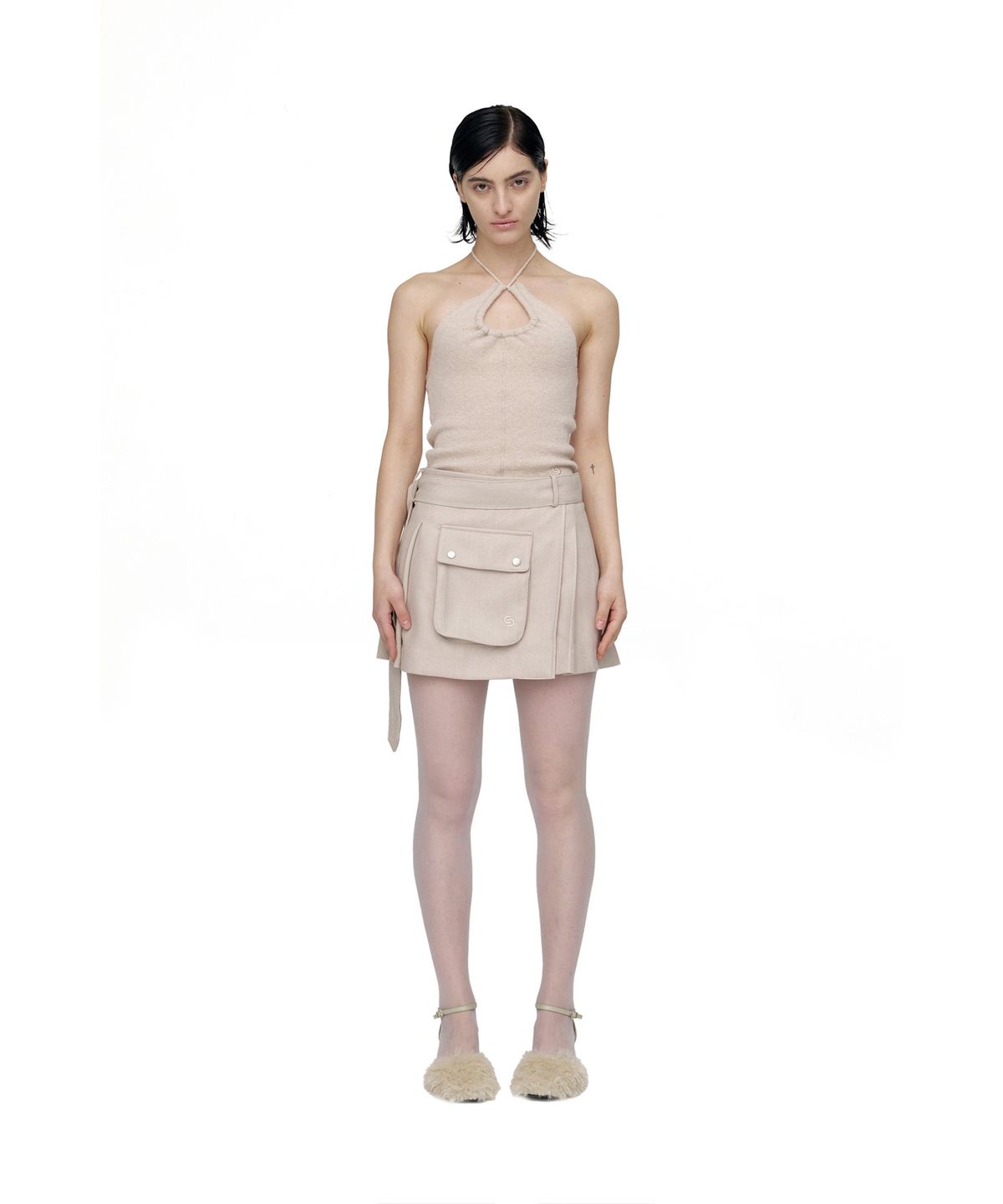 세릭(CERRIC) CREASE POCKET BELTED SKIRT / BEIGE