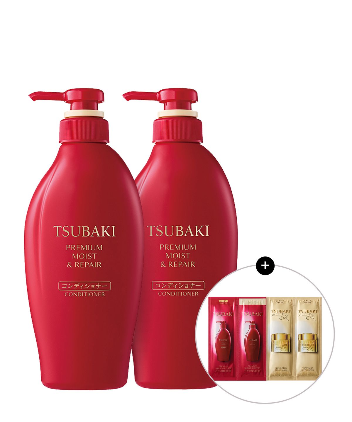 츠바키(TSUBAKI) 프리미엄 모이스트 & 리페어 컨디셔너 450ml 2개 ( + 증정 츠바키 2종 샤쉐 1매 + 츠바키 마스크 12g 2매)