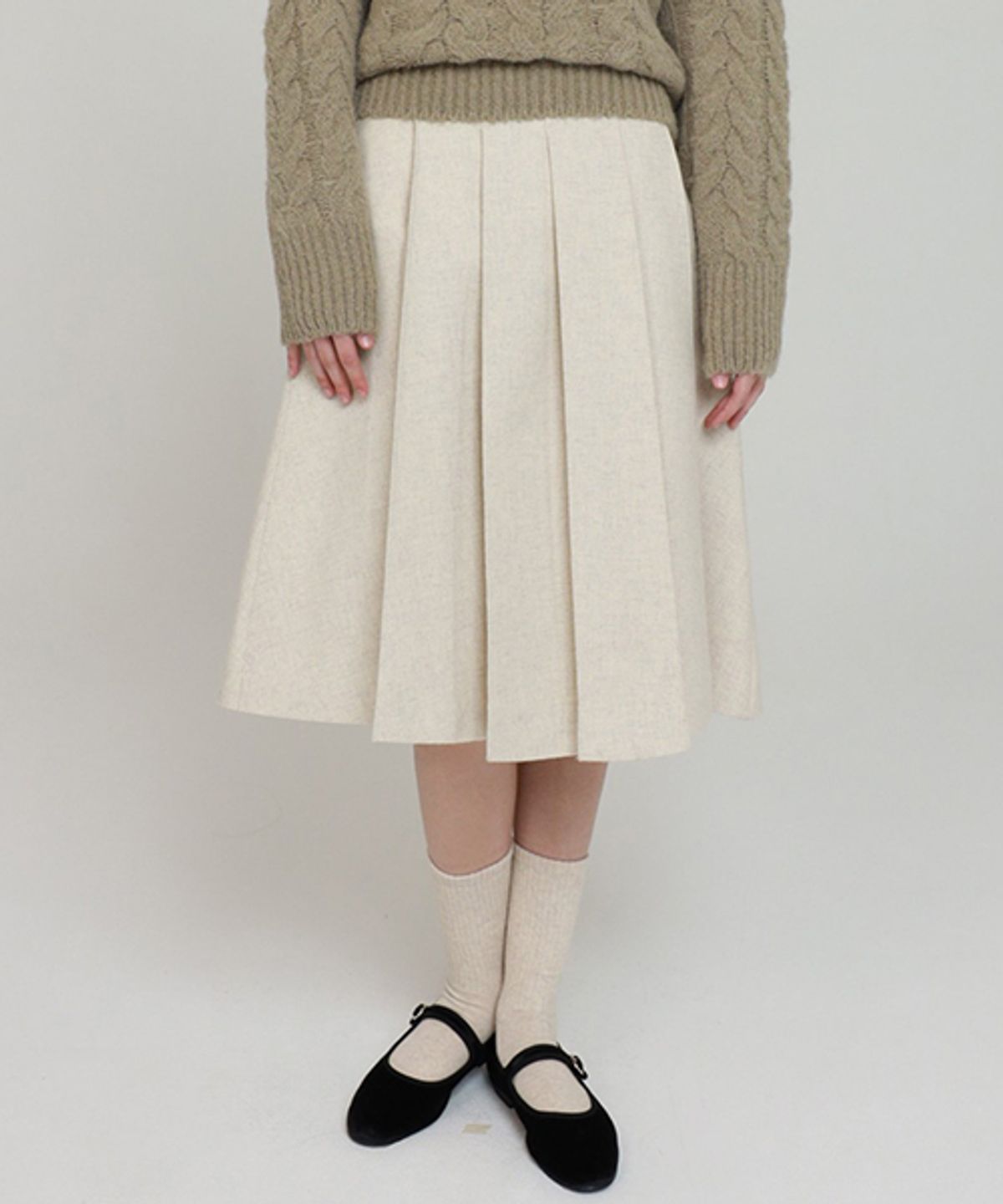 링서울(LINGSEOUL) wool pintuck skirt-ivory