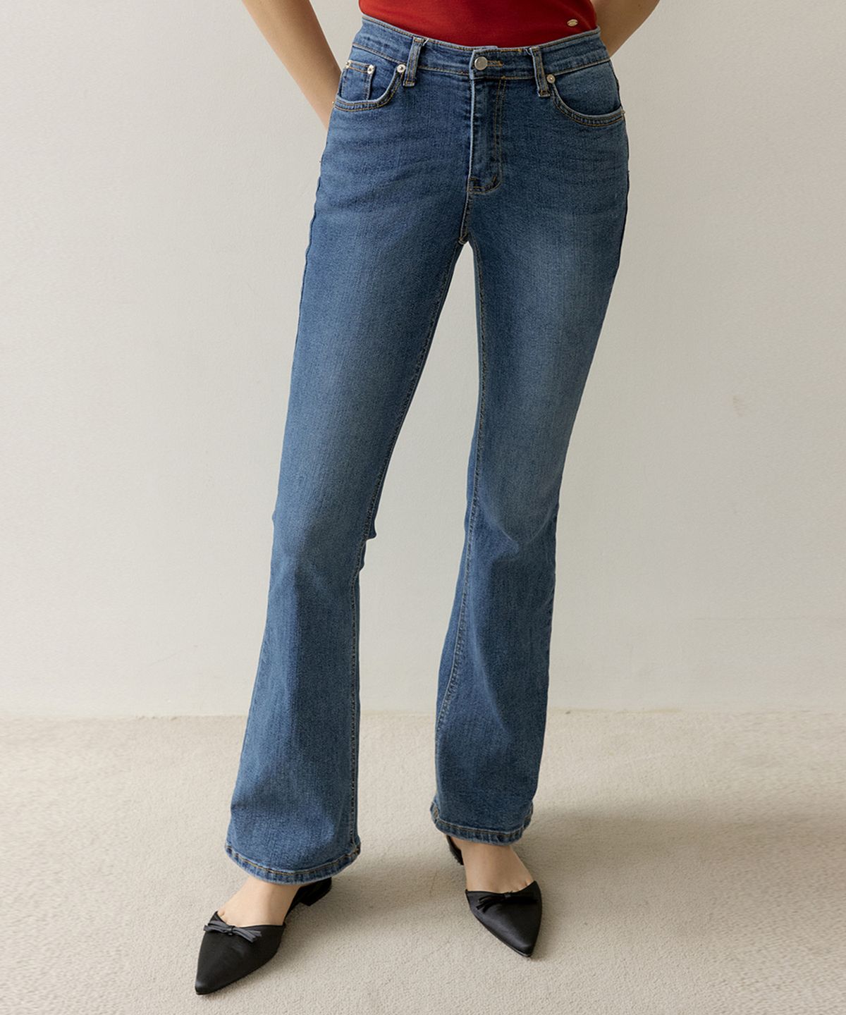 리올그(REORG) DRO BOOTSCUT WASHING DENIM PANTS BLUE