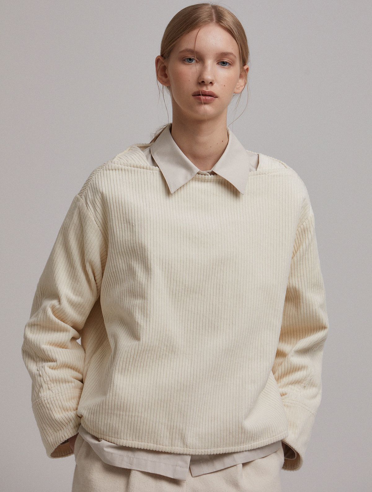 라르고(LARGO) Corduroy square neck top (cream)