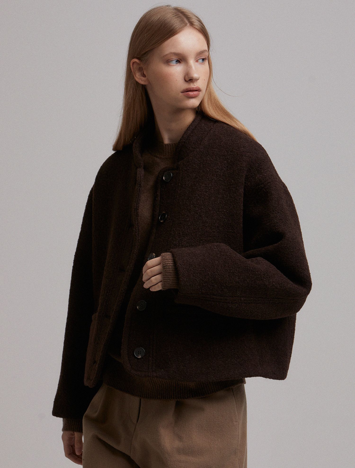 MUSINSA | LARGO Rough half coat (brown)