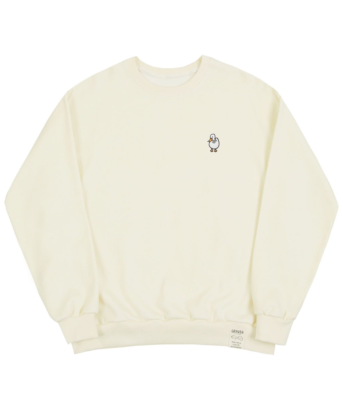 그레이버(GRAVER) [UNISEX]덕 플라워 자수 스마일 맨투맨_크림
