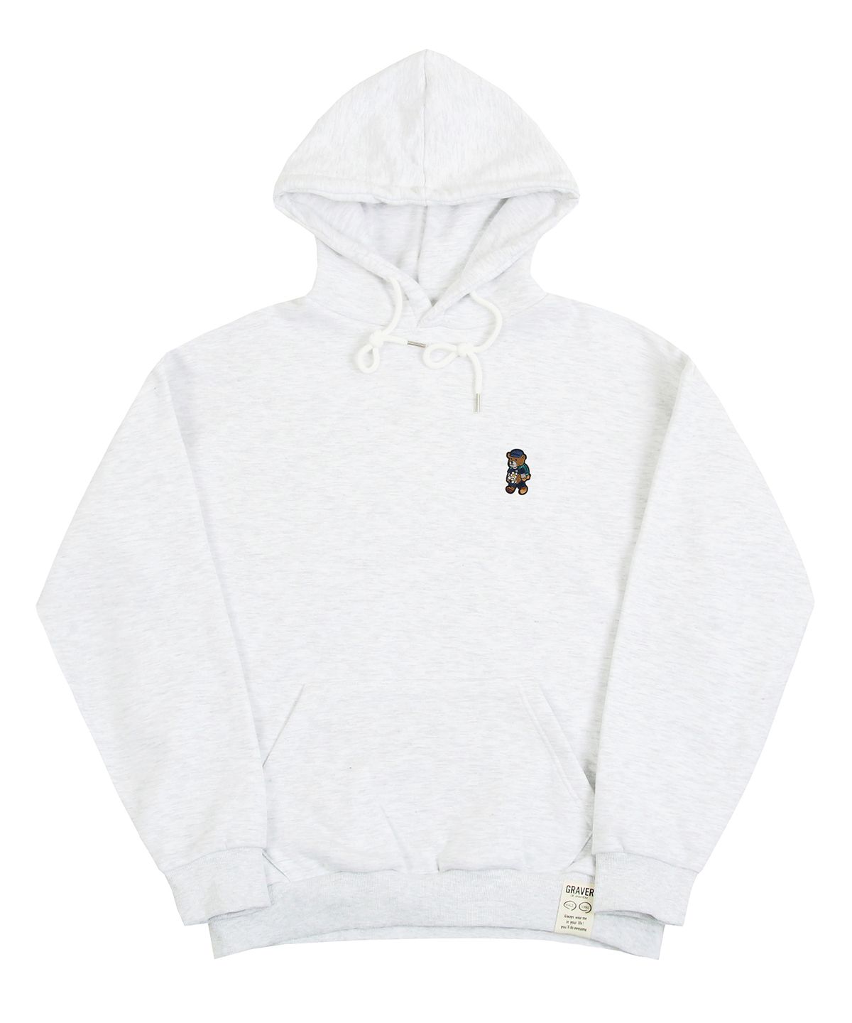 그레이버(GRAVER) [UNISEX]데이지 부케 베어 자수 후드티_멜란지화이트