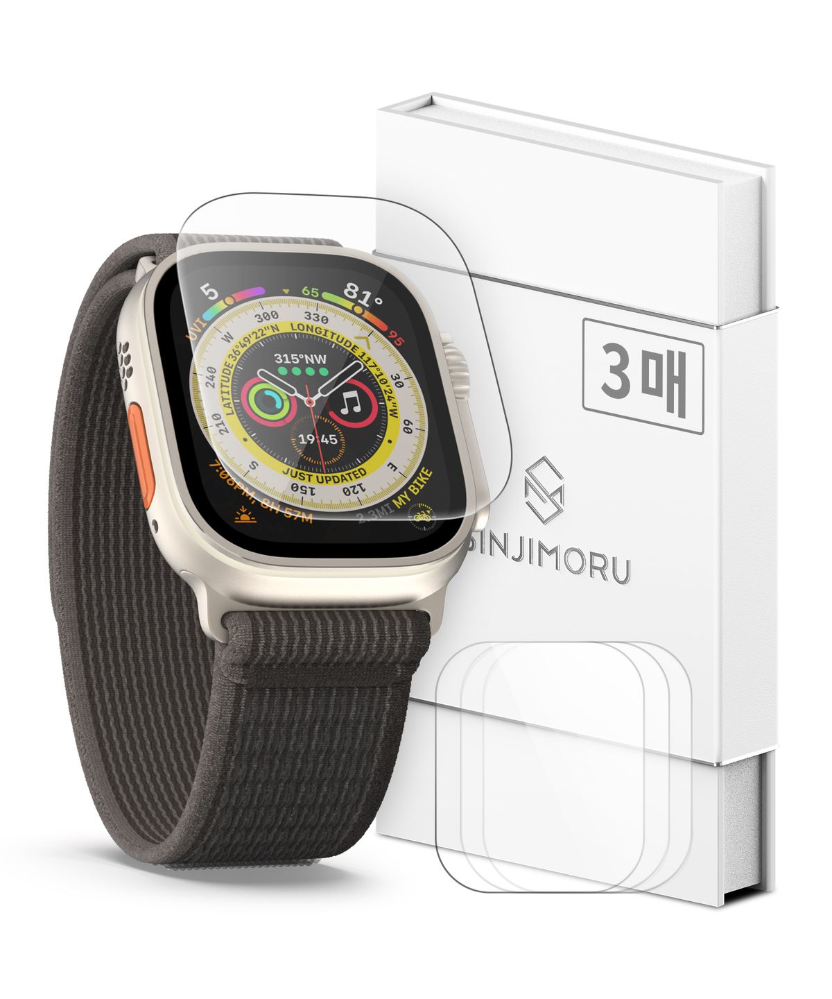 신지모루(SINJIMORU) 2+1 애플워치 울트라·2· 풀커버 강화유리 액정 보호 필름 49mm 3매