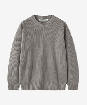 크루넥 리브 니트 스웨터_그레이