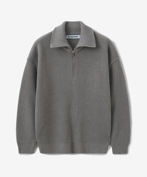 하프 집업 리브 니트 탑_그레이