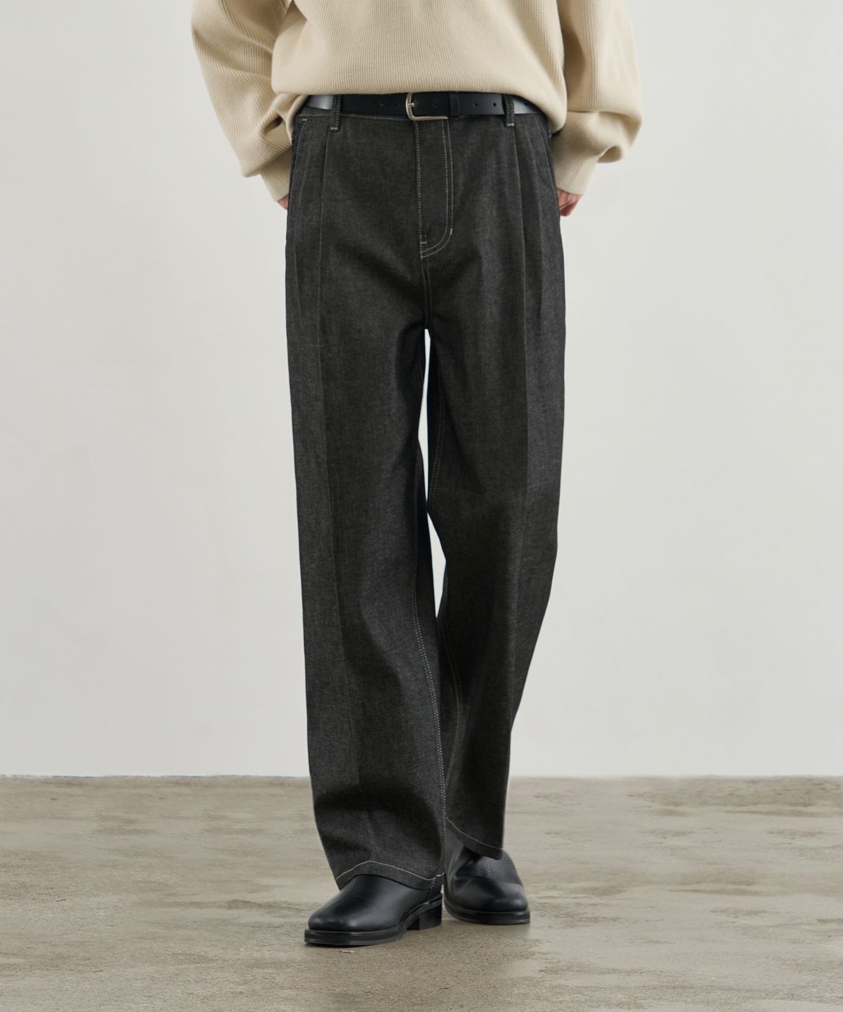 드로우핏(DRAW FIT) 릴렉스드 와이드 생지 데님 팬츠 [BLACK]